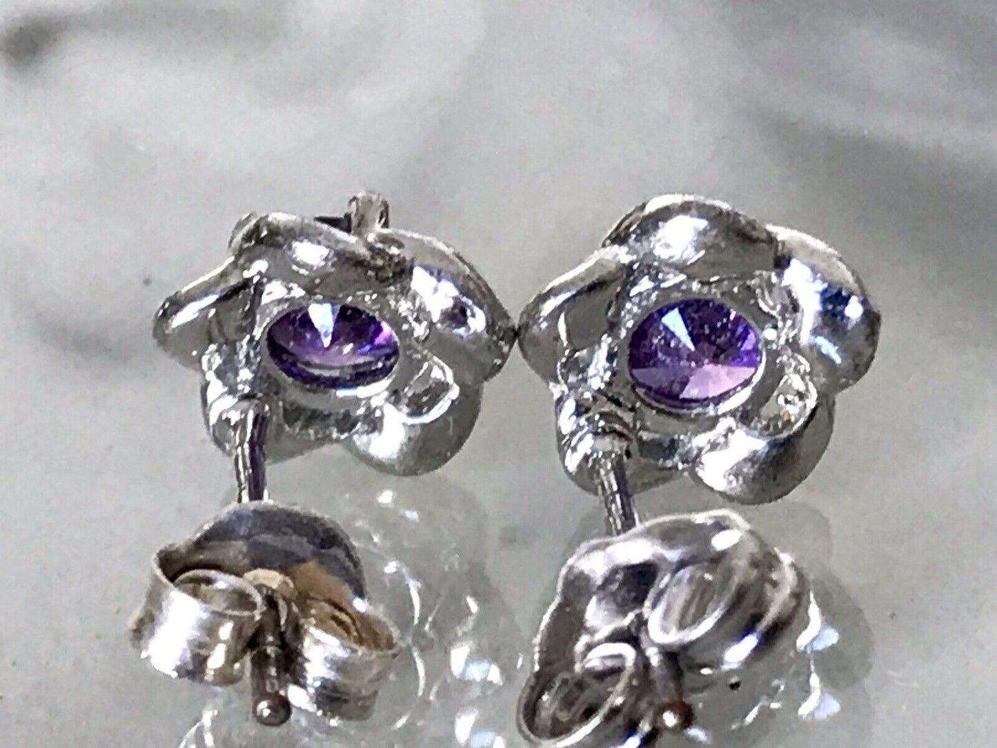 Ohrstecker Ohrringe Silber 925 Amethyst ? geschliffen Schöne Fassung