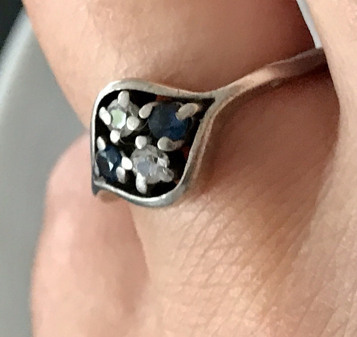 Antik ? Art Déco Damen Ring blaue farblose Steine Silber 925 Gr.51 52 Teka