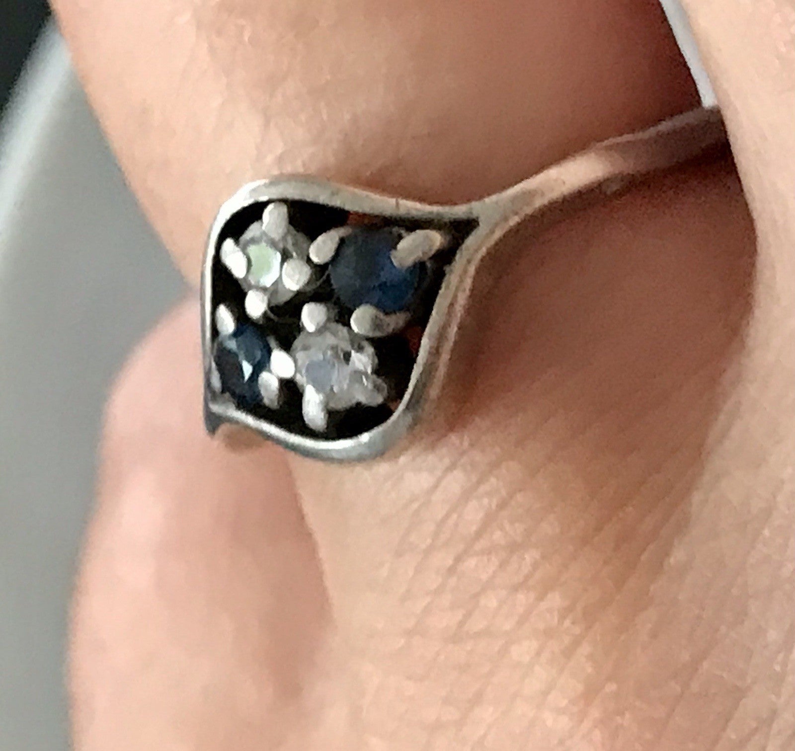 Antik ? Art Déco Damen Ring blaue farblose Steine Silber 925 Gr.51 52 Teka