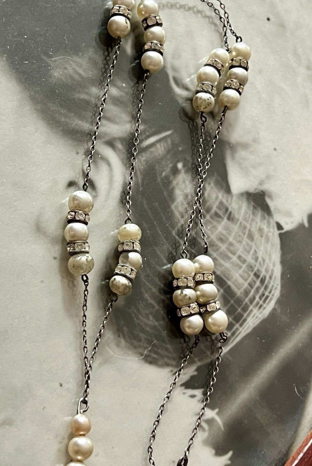 Vintage Antik? 835 Silber Collier Halskette Perlen Strass/ Steine?