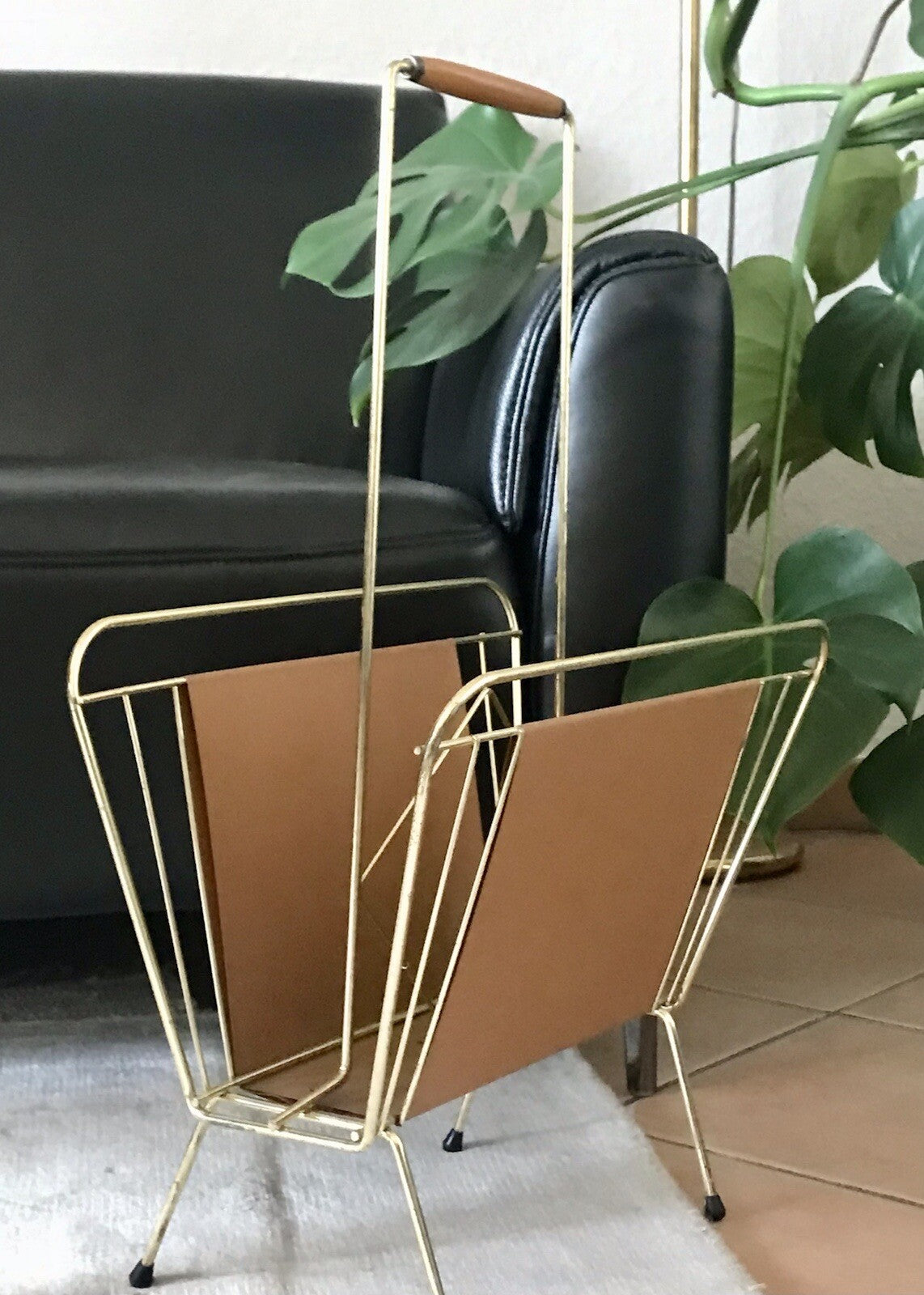 Vintage 60er Mid Century String-Ära Zeitungsständer Kultig gold braun