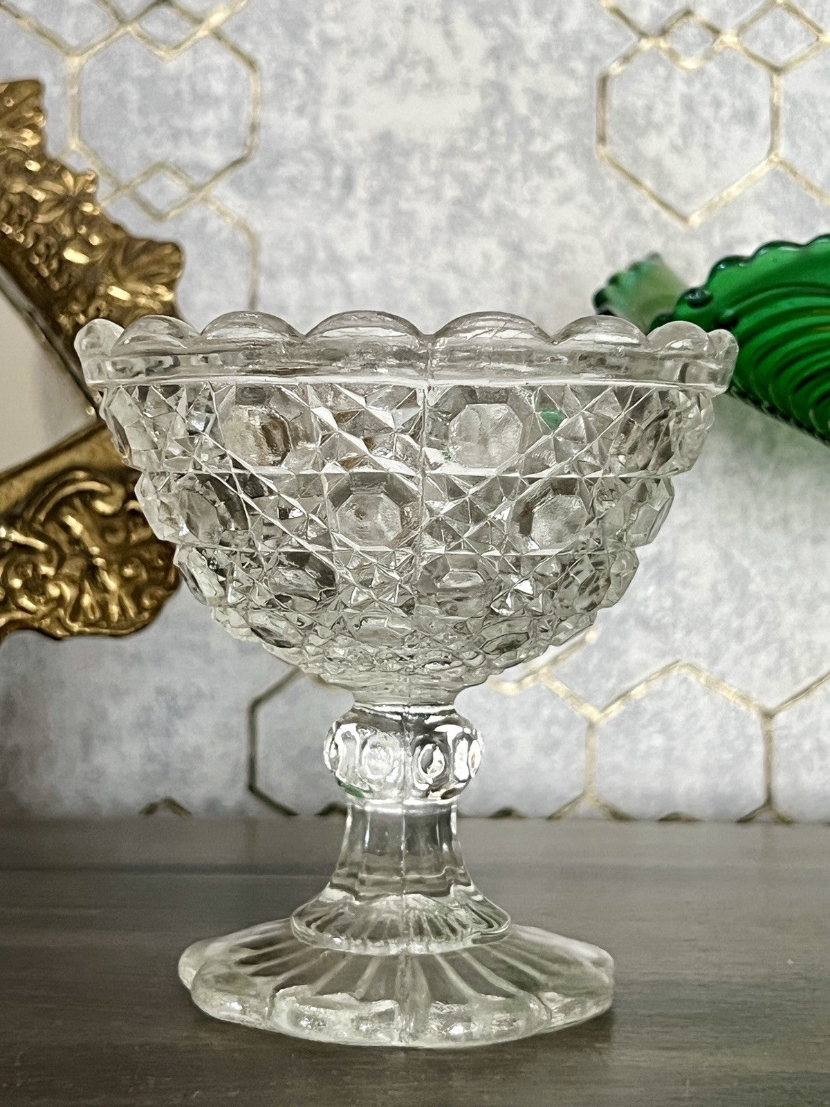 Antik Jugendstil Art Déco Pressglas Glas Fußschale Schale Zuckerschale