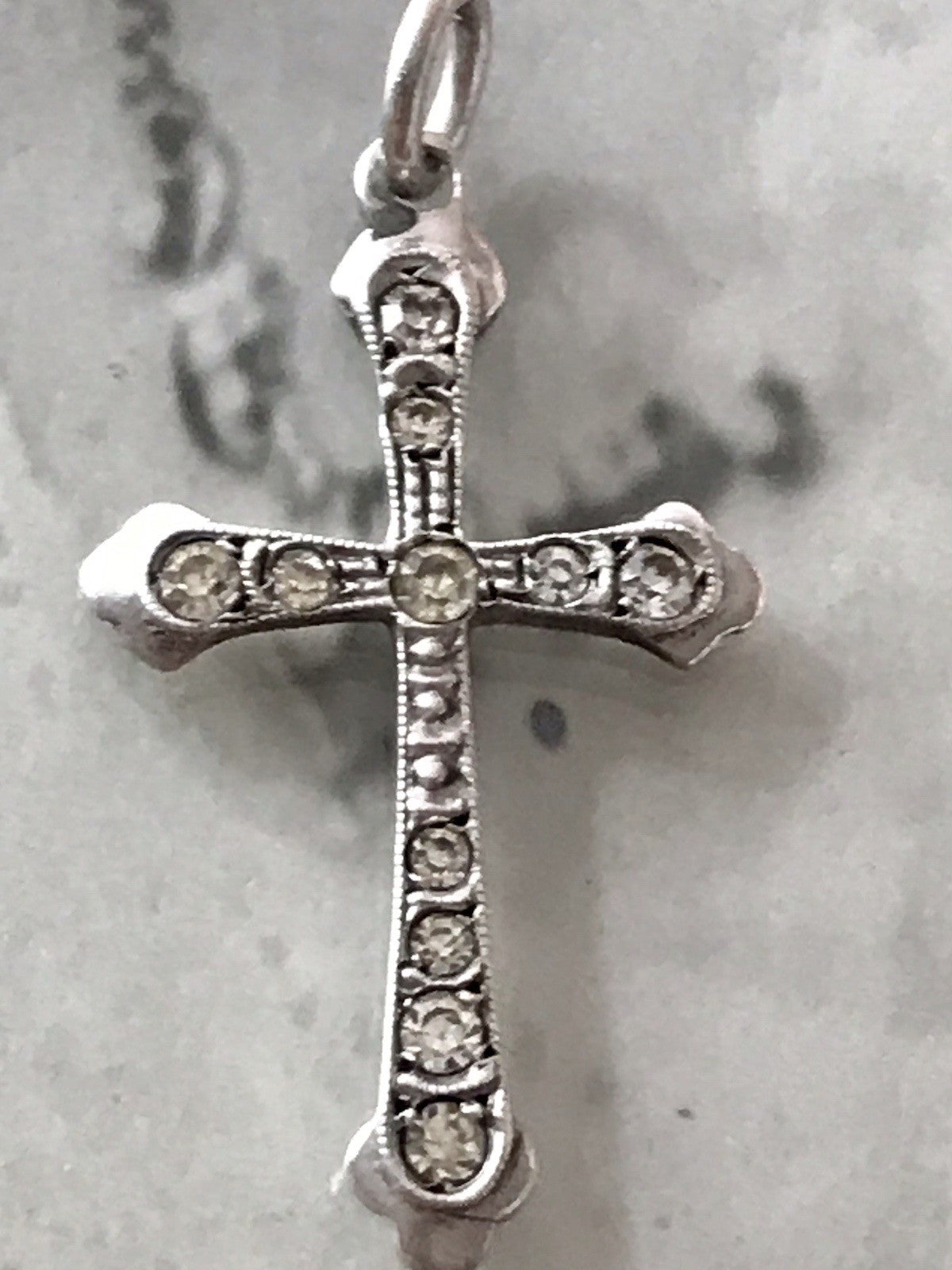 Antik Echtsilber 835 Silber Kreuz Anhänger Kettenanhänger farblose Steine