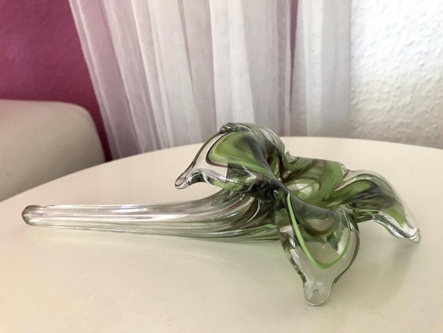 Vintage Murano ? 60er Jahre liegende Glasvase Vase Tischvase grün