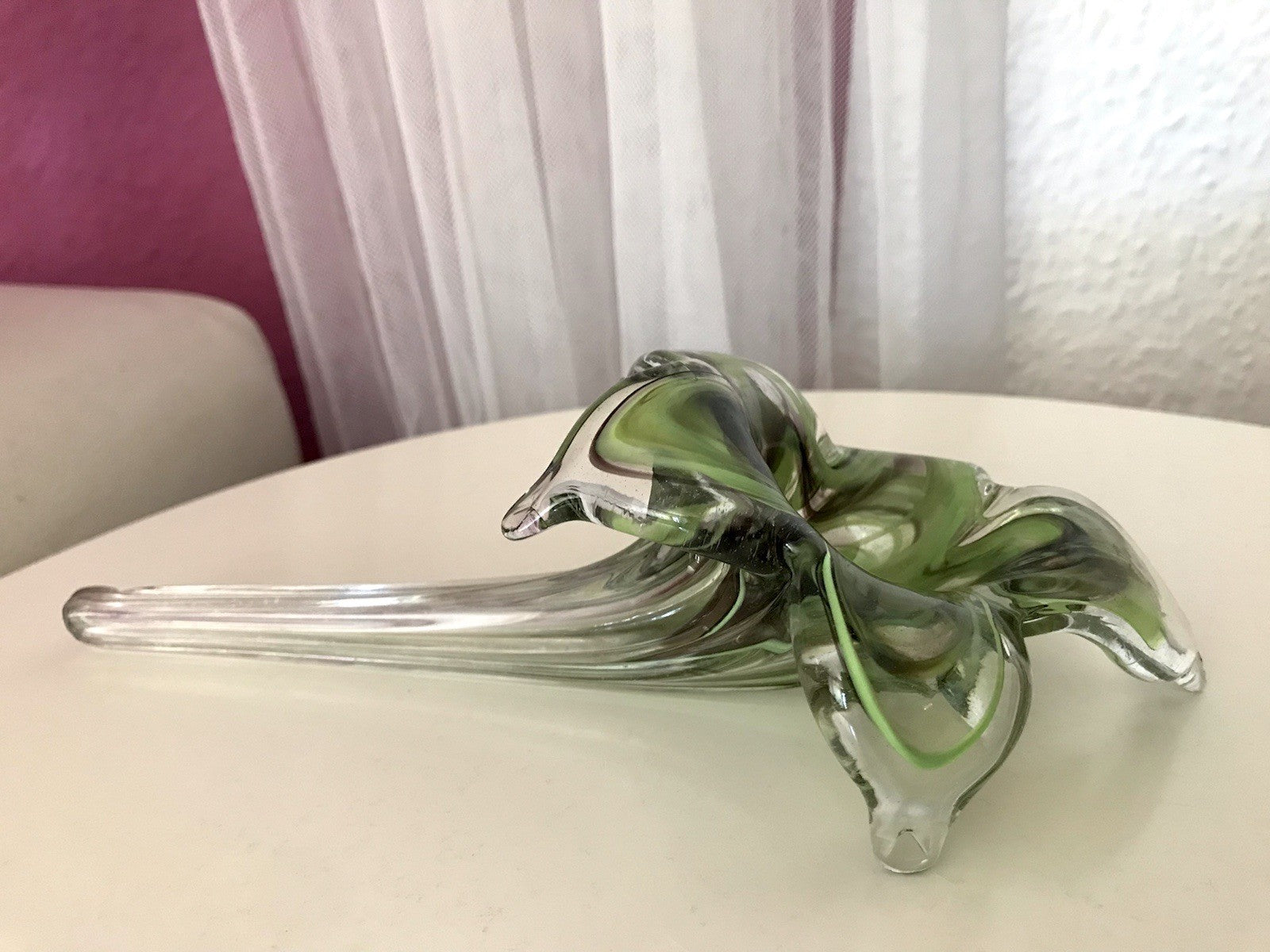 Vintage Murano ? 60er Jahre liegende Glasvase Vase Tischvase grün