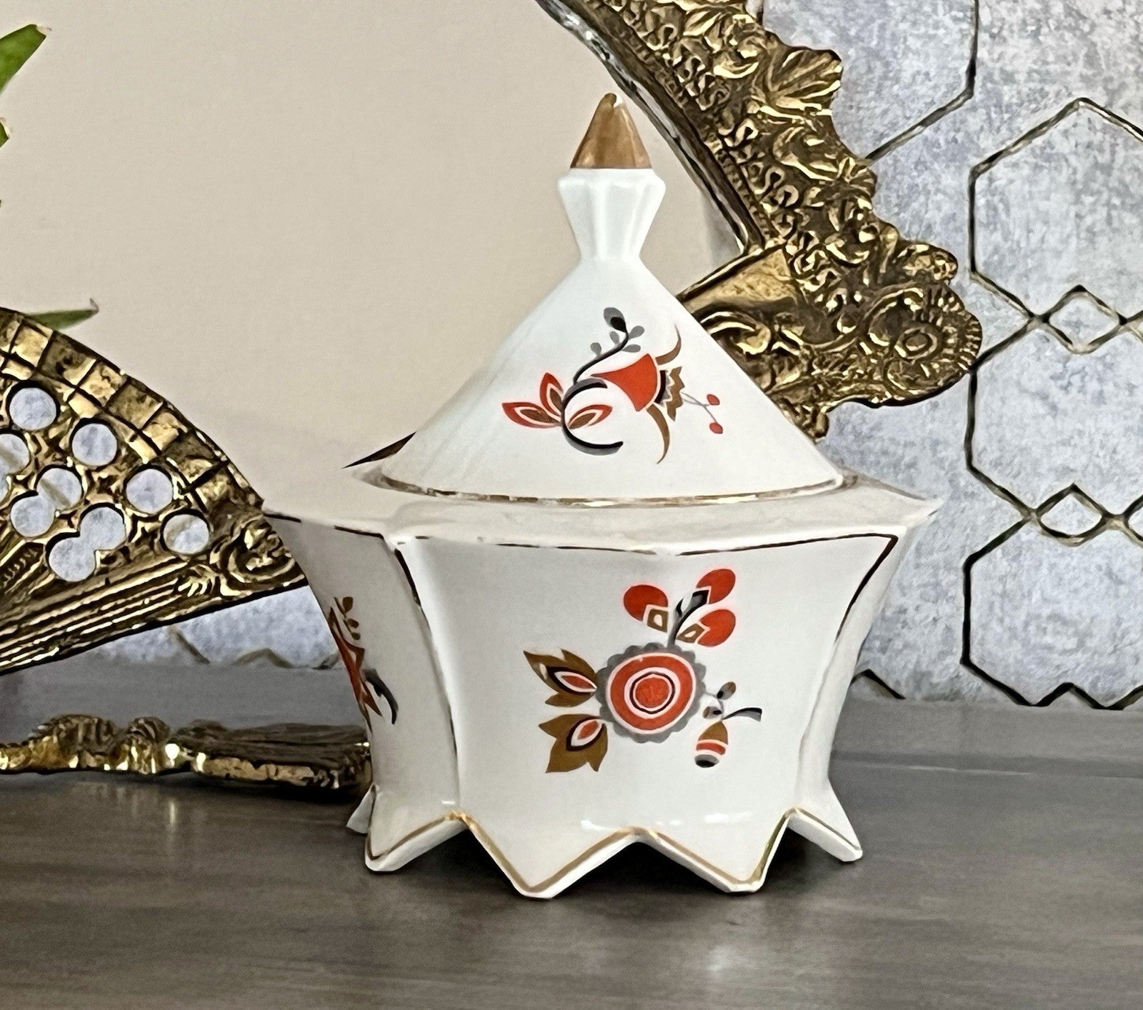 Antik Art Déco Porzellan Dose Deckeldose Schatulle Bonboniere Volkstedt Thüringe