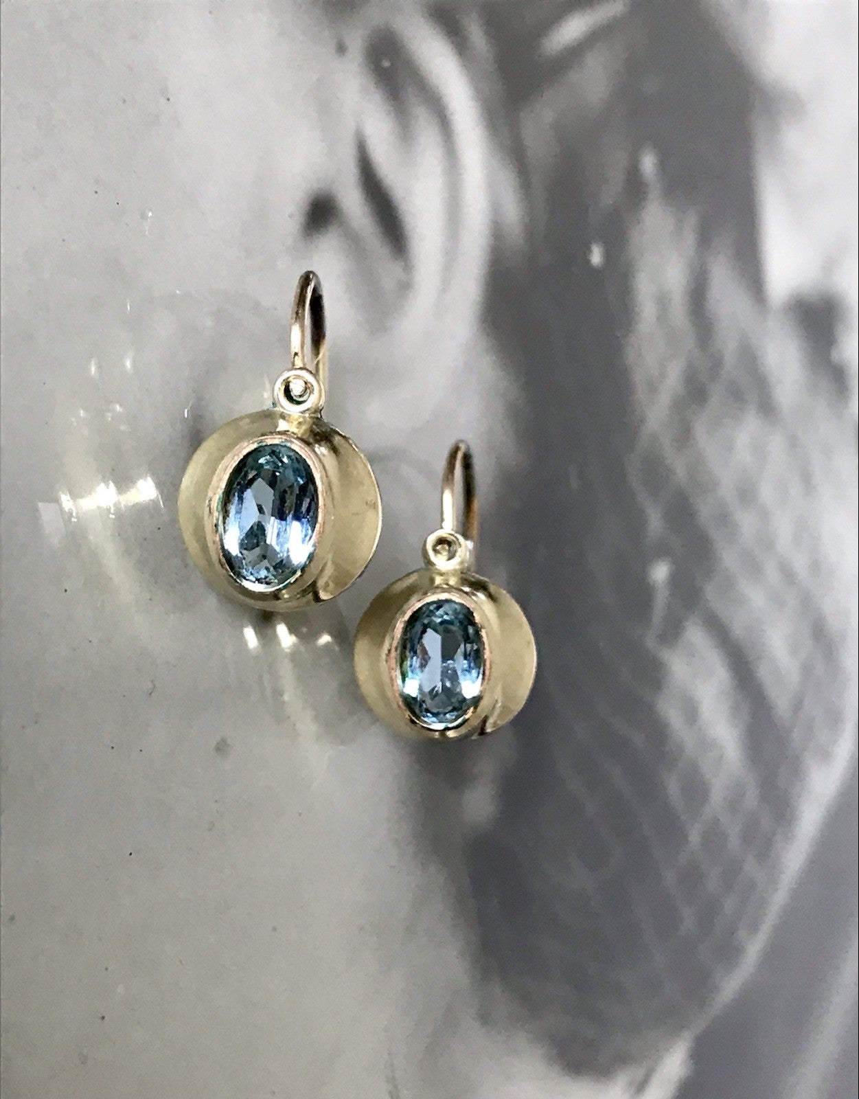 Vintage Damen Ohrringe Ohrhänger Ohrstecker blaue Steine Amerikan. Double K&L