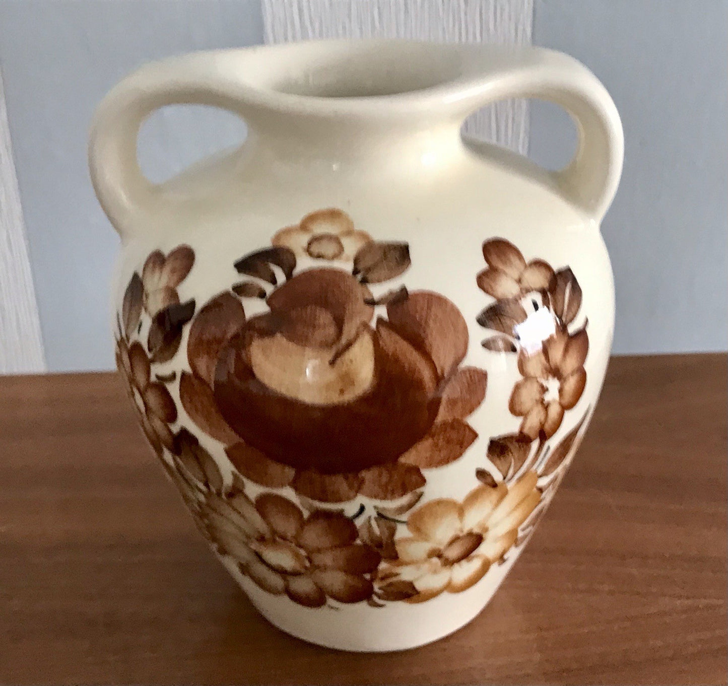 Vintage Fayence Keramik  Vase handbemalt ZF Kolo Polen 50er 60er beige braun