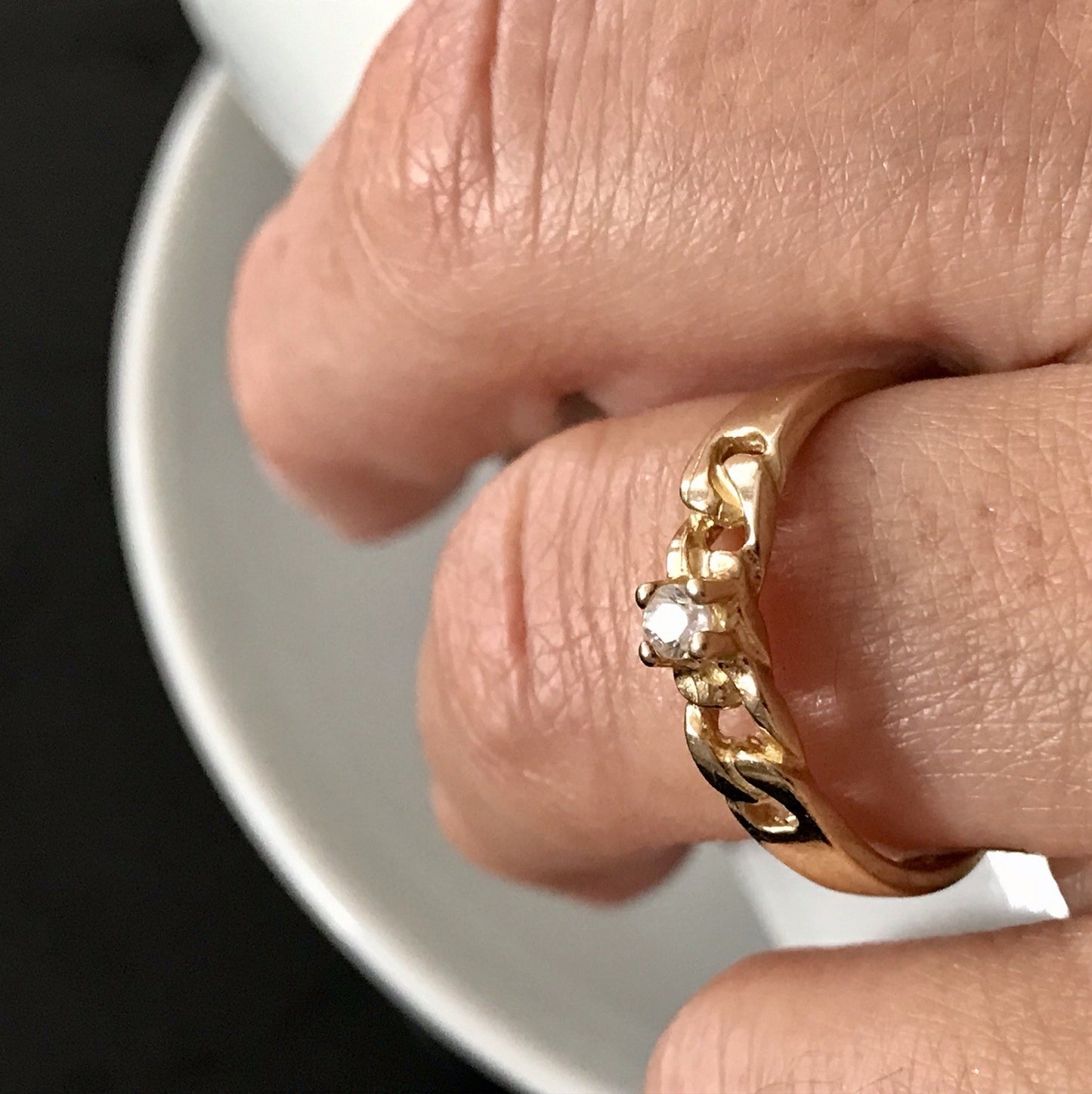 Vintage Damen Ring Silber 925 Gr.59 farbloser Stein Solitär 18,8 vergoldet