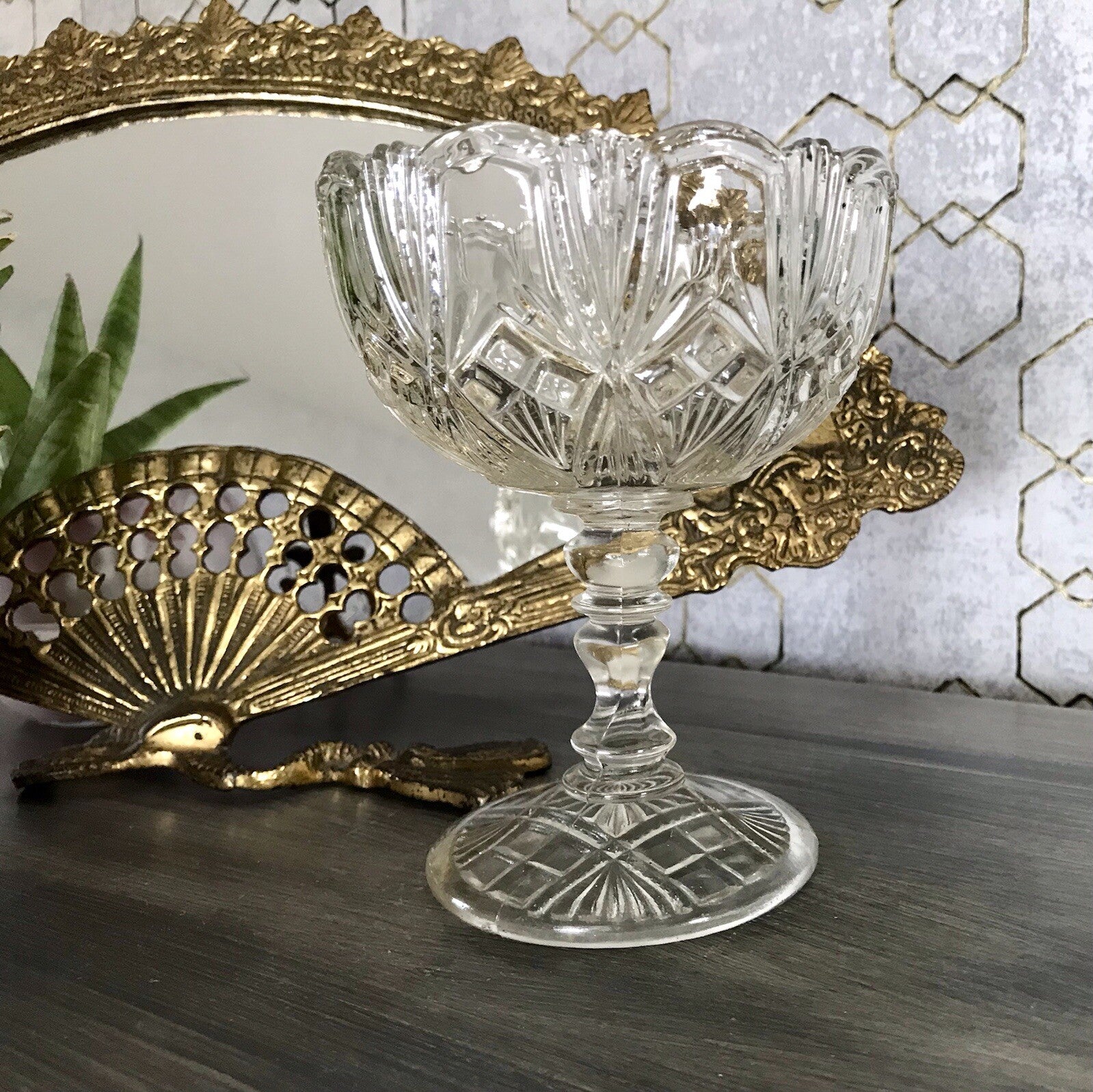 Antik Jugendstil Art Déco Pressglas Glas Fußschale Schale Zuckerschale