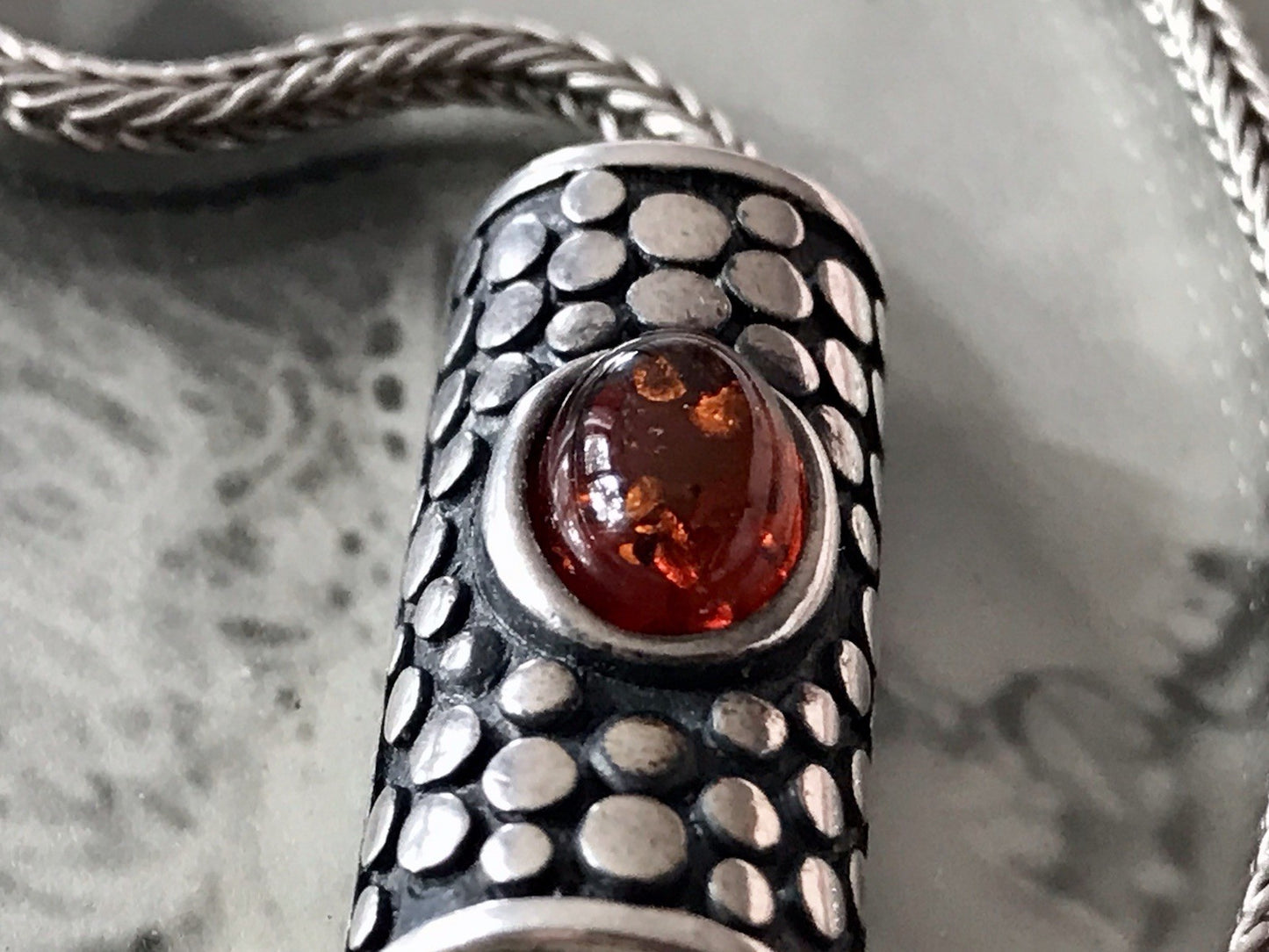 Vintage Edel Halskette 925 Anhänger Kettenanhänger Silber 925 Bernstein