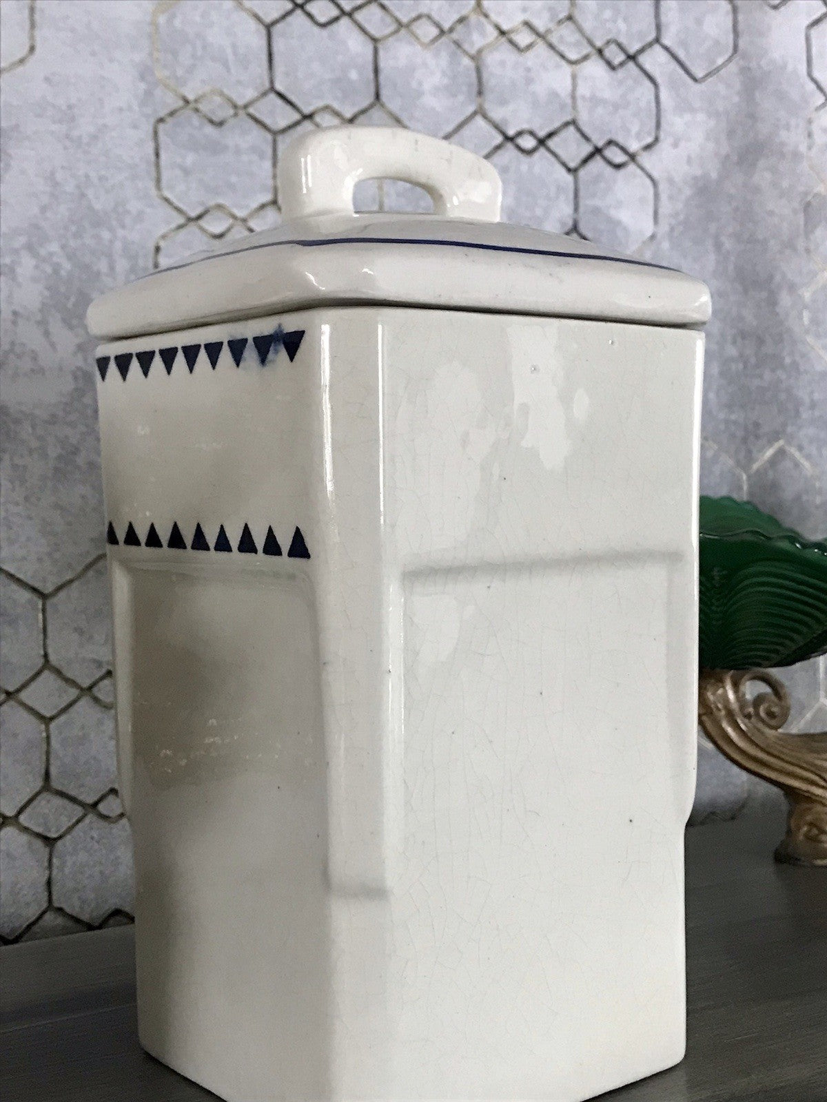 Antik Jugendstil Vorratsgefäß Kaffee Gefäß Vorratsdose weiß Porzellan creme blau