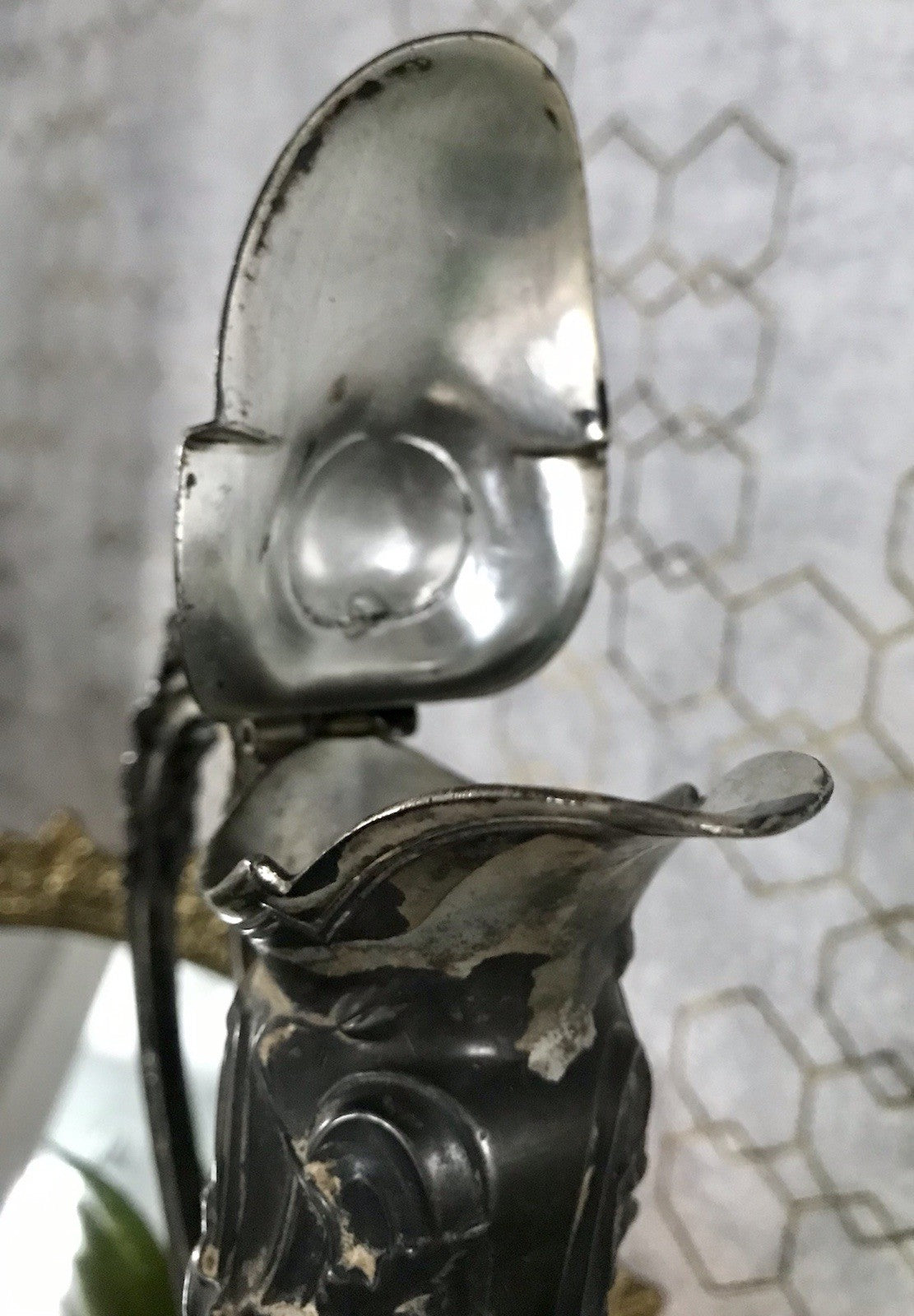 Antik Legras Karaffe Dekanter Schankkrug Glas versilbert Montur bemalt