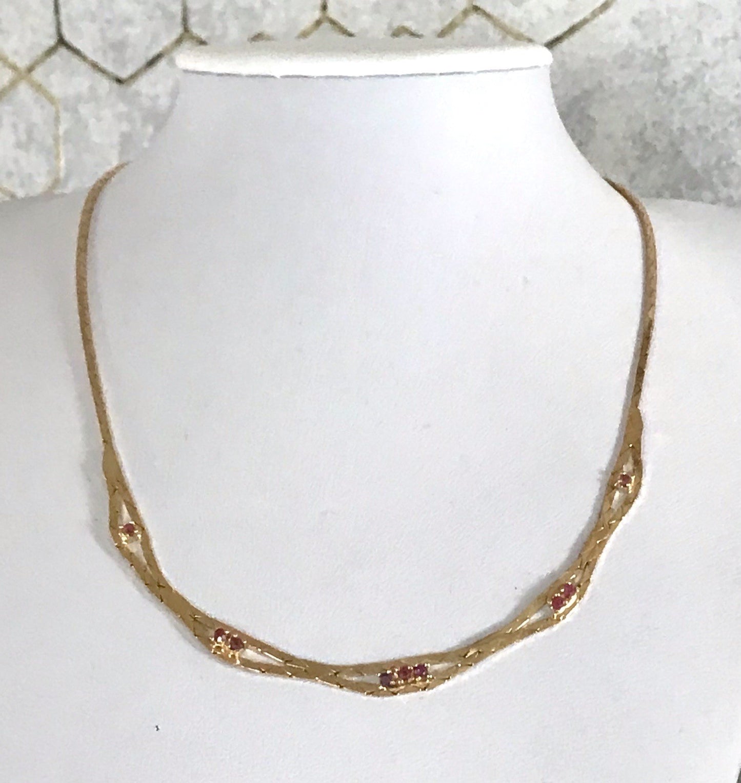 Alt Edel Vintage 925 Silber vergoldet Collier Halskette Rubine?