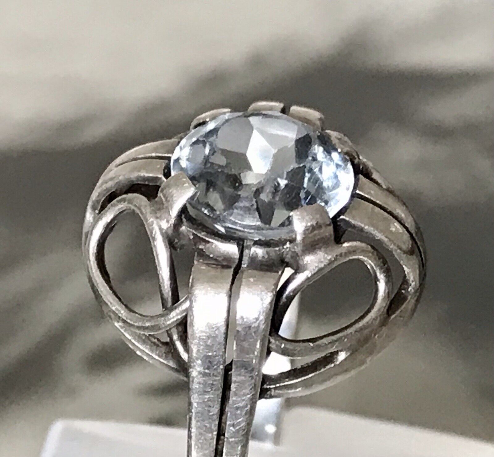 Antik Art Déco Edel blauer Stein DAMEN RING 850 Silber SUPER Design Gr.51 52