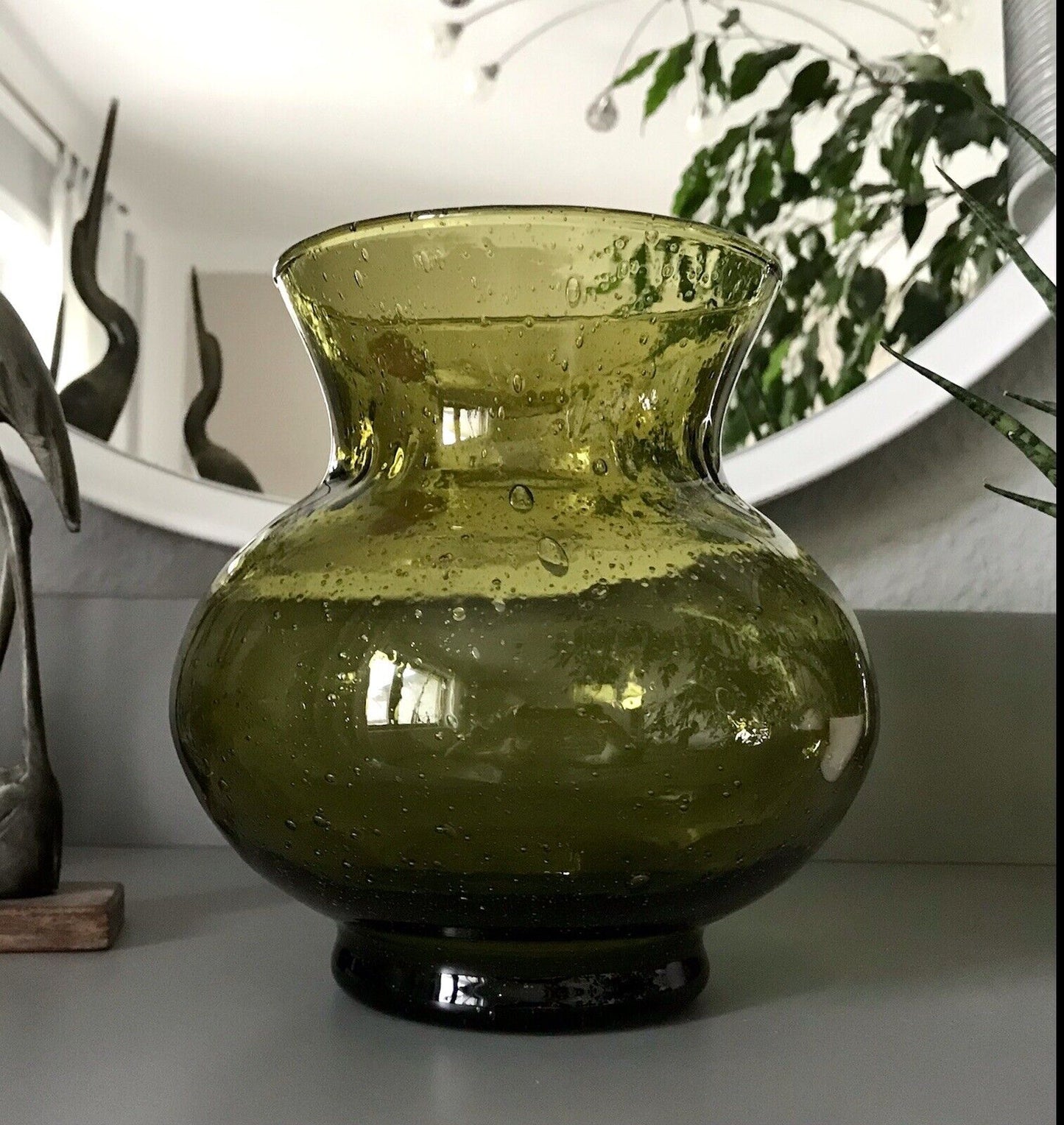 Vintage 60er Design Glasvase Glas oliv Grün Vase  Mid Century Bubble