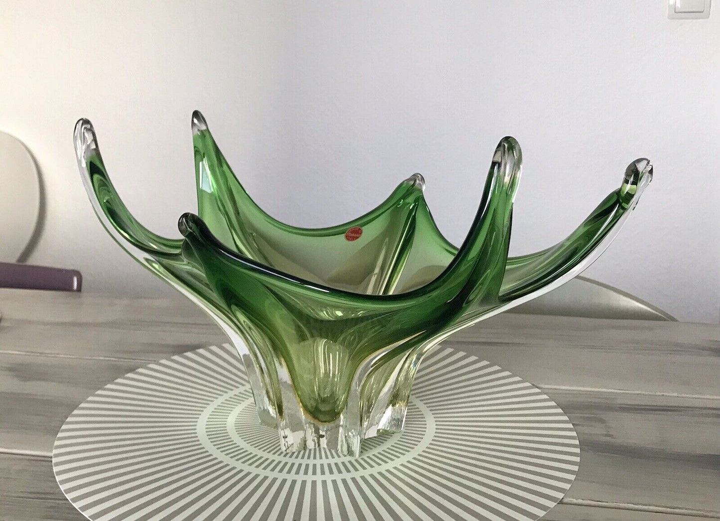 Vintage 60er Somerso Murano Schale Glas grün Überfangglas Erscheinung GROß