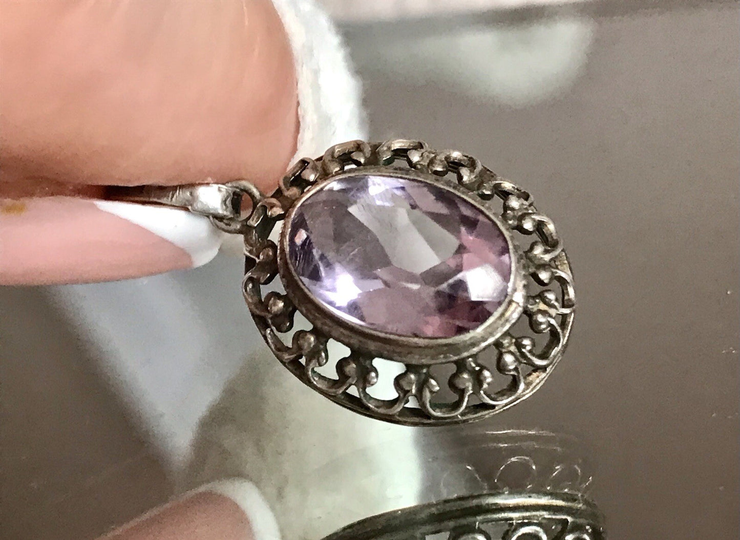 Antik Art Déco Edel Anhänger Kettenanhänger Silber 835 Lila Stein Amethyst?