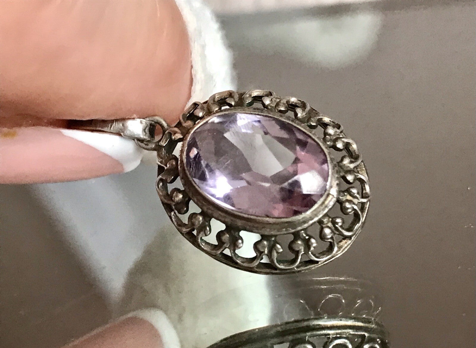 Antik Art Déco Edel Anhänger Kettenanhänger Silber 835 Lila Stein Amethyst?