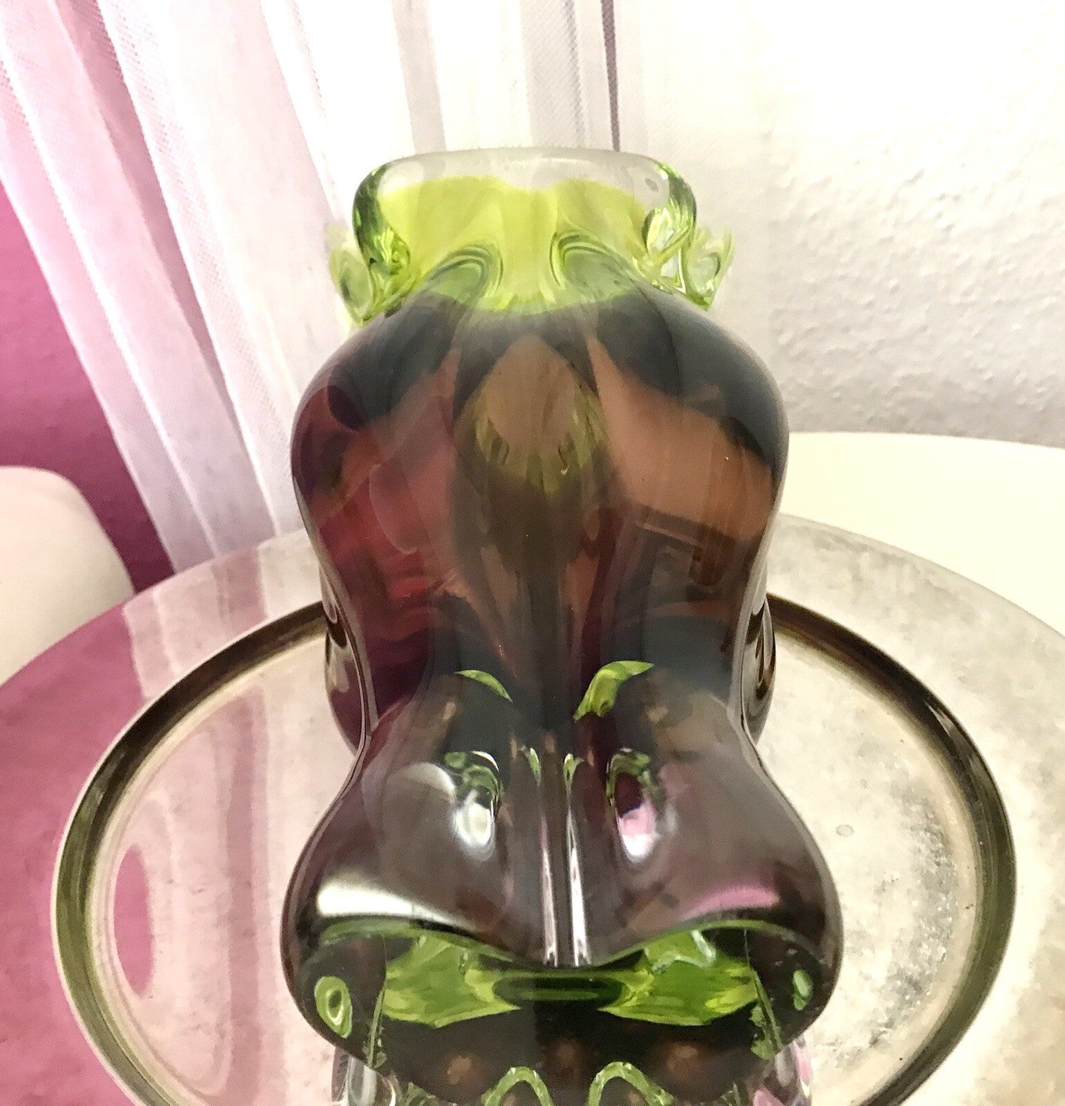 Vintage große Glasvase Vase Chribska 60er Jahre Glas Hospodka grün aubergine