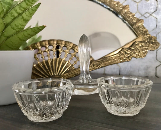 Antik Art Déco Pressglas Salz & Pfeffer Menage Saliere Gewürzständer Glas