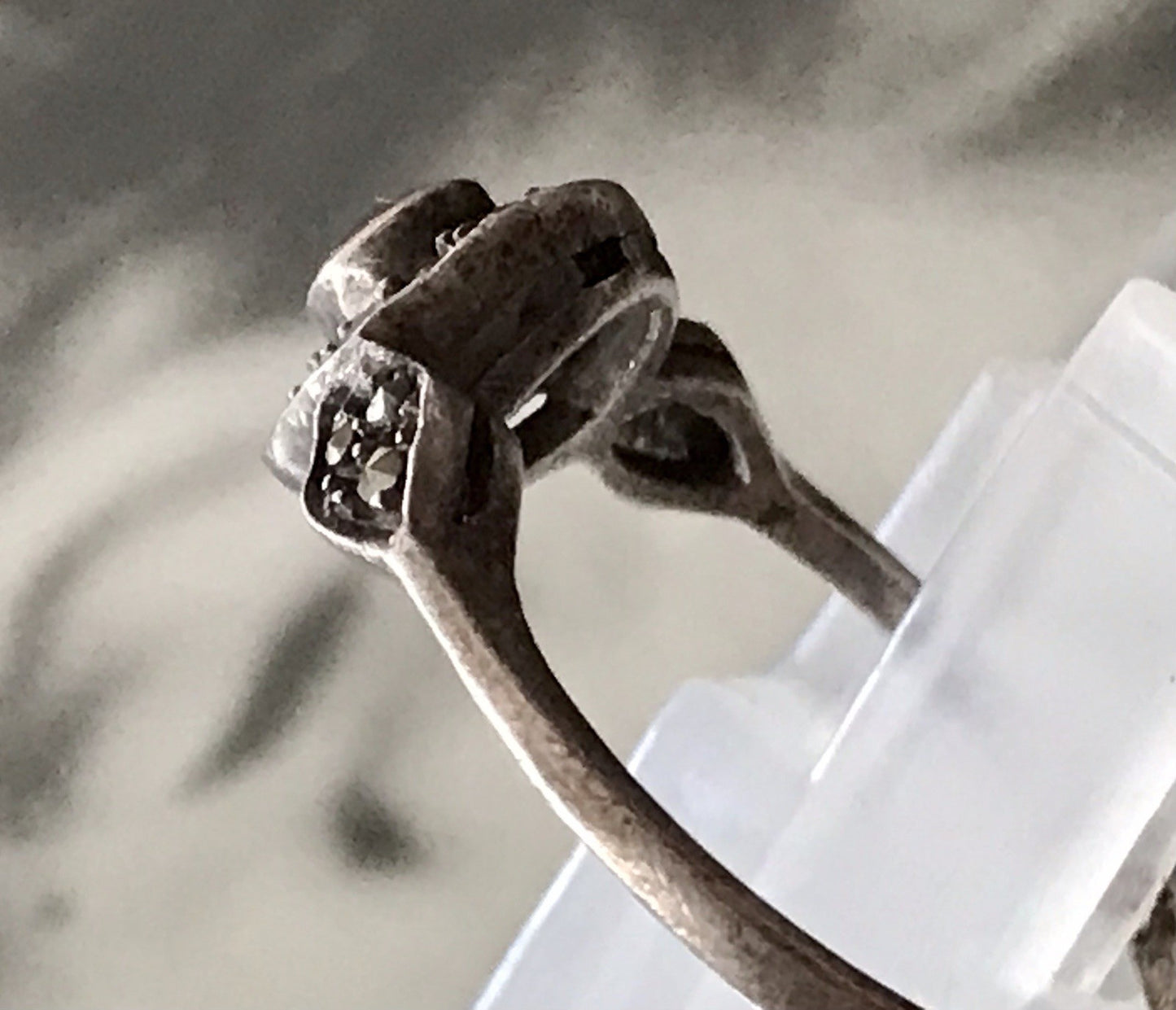 Antik Art Déco Edel Onyx Markasite DAMEN RING Silber 925 Gr.51 16,2