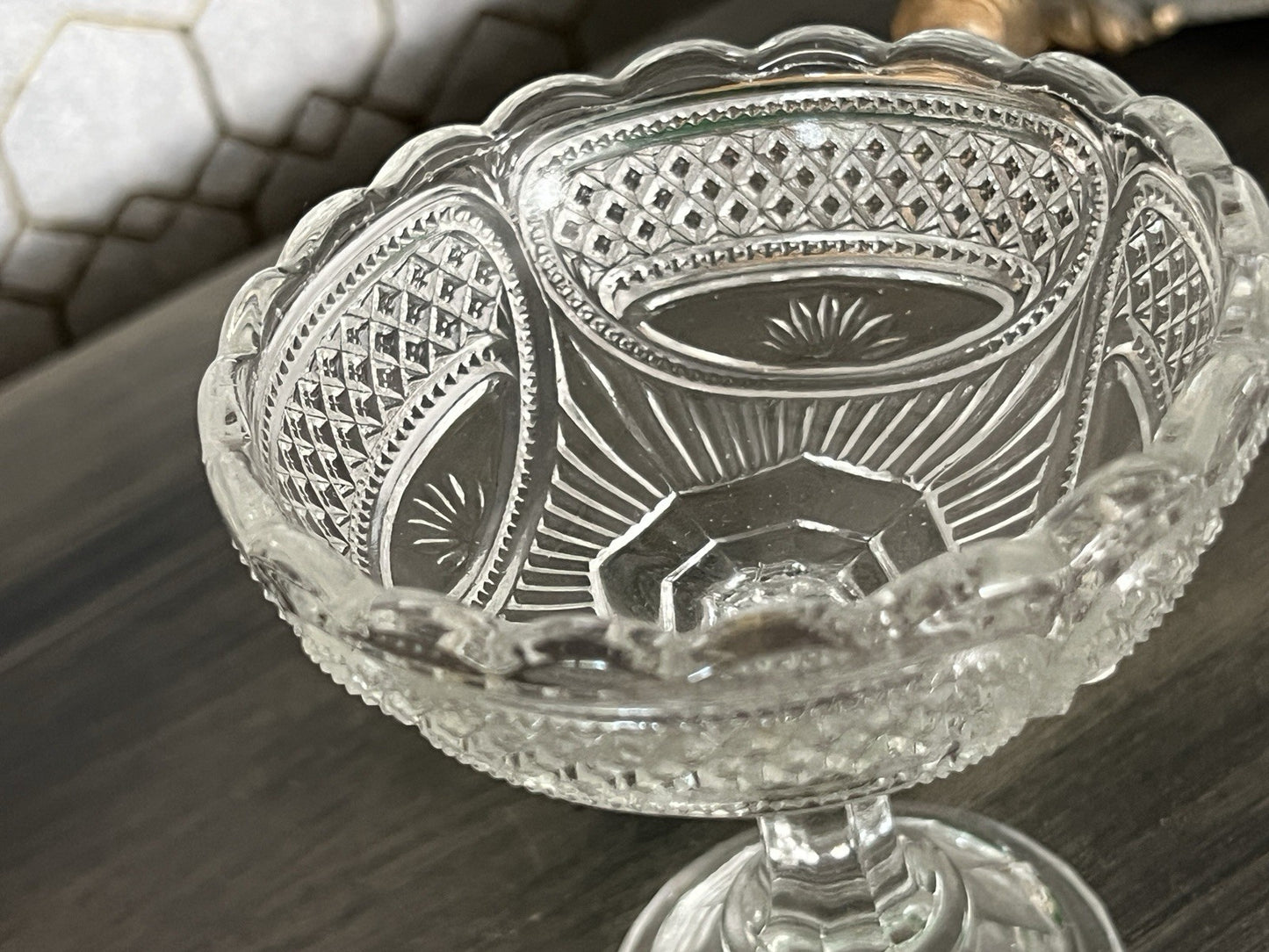 Antik Jugendstil Art Deco Pressglas Glas Fußschale Schale Zuckerschale