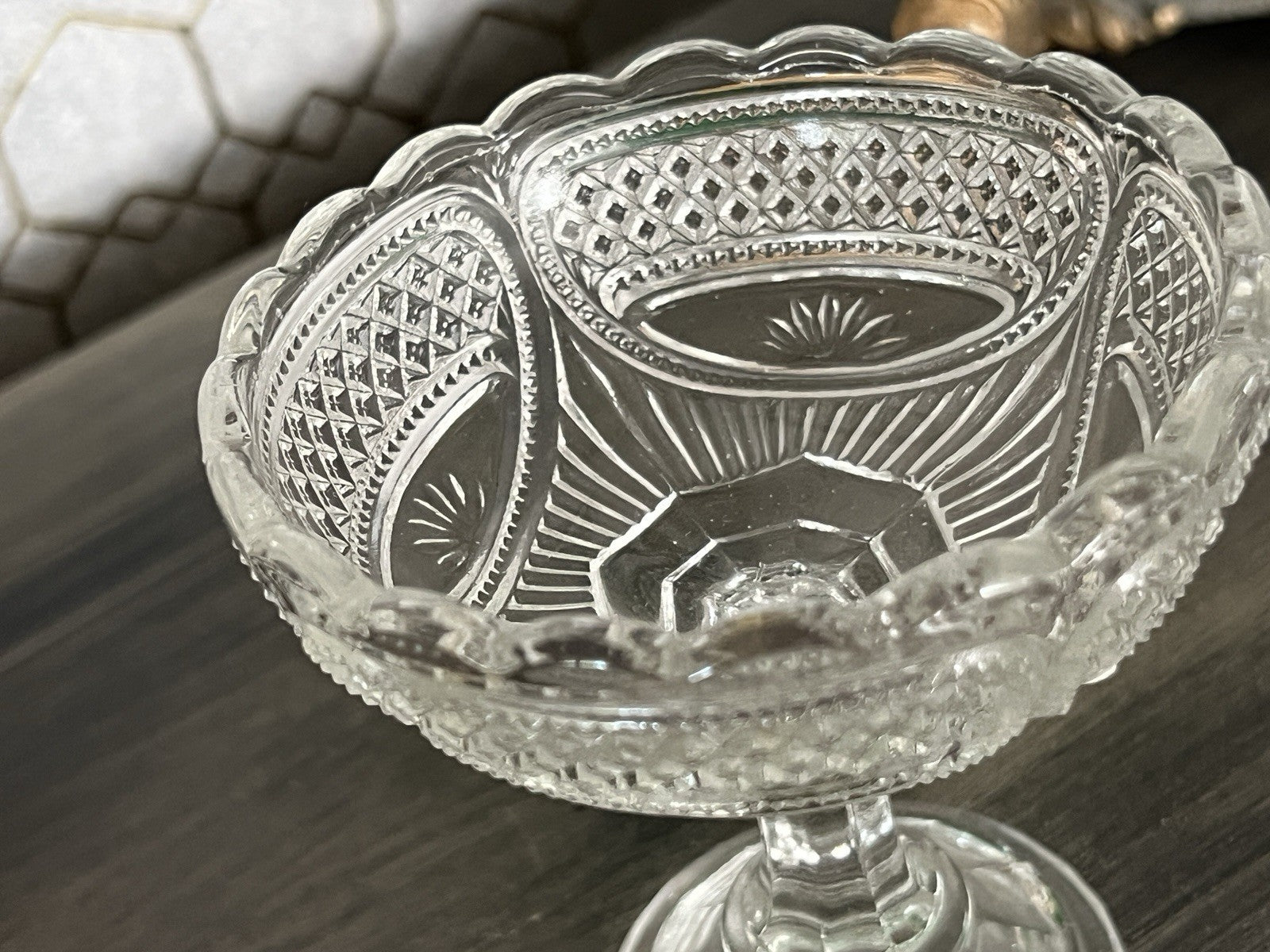 Antik Jugendstil Art Deco Pressglas Glas Fußschale Schale Zuckerschale