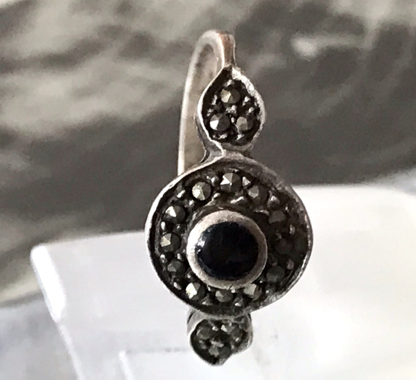 Antik Art Déco Edel Onyx Markasite DAMEN RING Silber 925 Gr.51 16,2