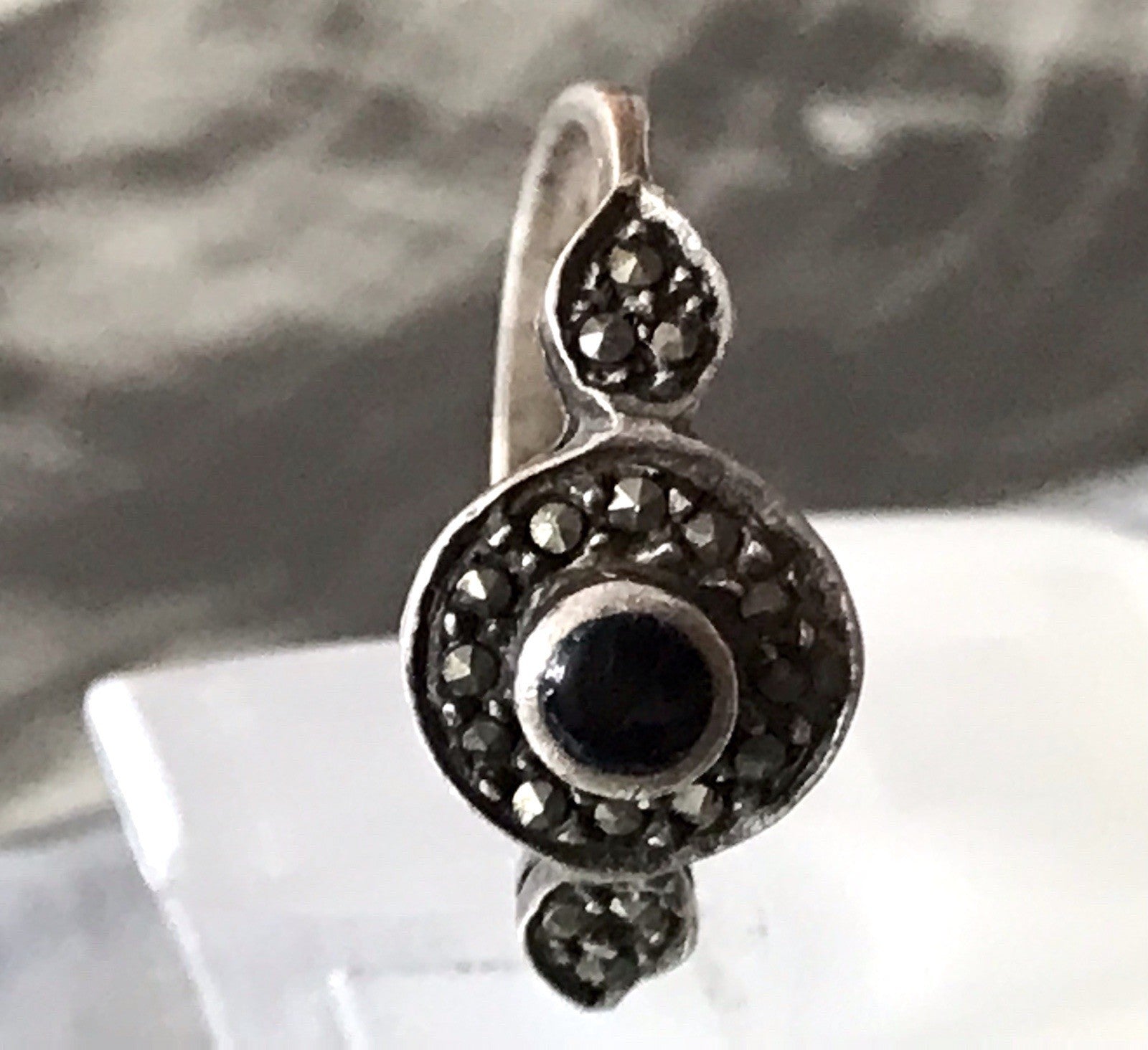 Antik Art Déco Edel Onyx Markasite DAMEN RING Silber 925 Gr.51 16,2