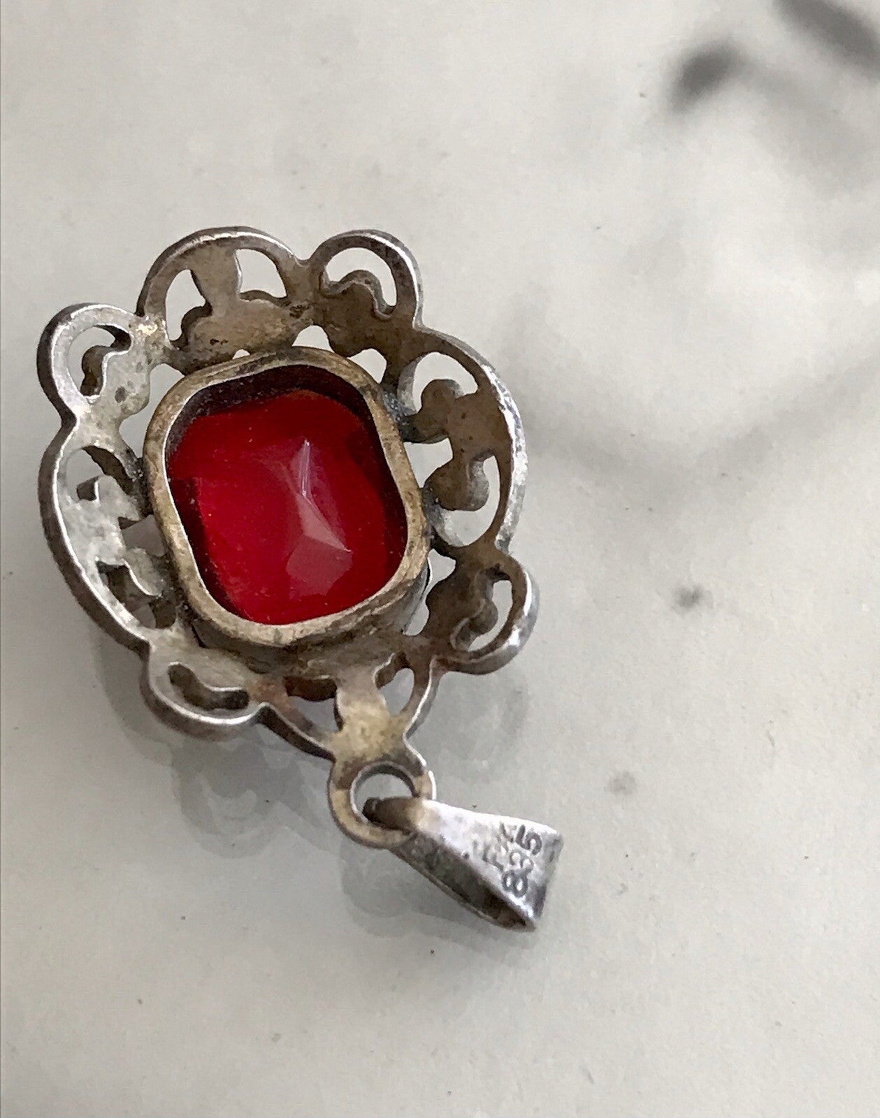 Antik Jugendstil Art Déco Edel Anhänger 835 Silber SUPER Design roter Stein