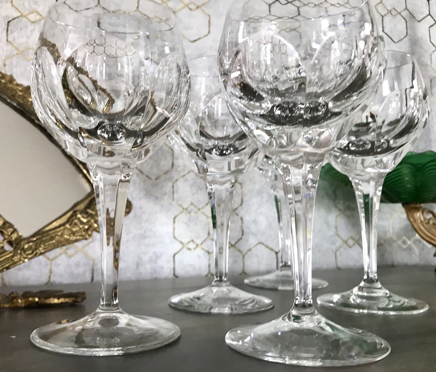 Vintage Edel 5x Weingläser Gläser Kristallglas Bleikristall