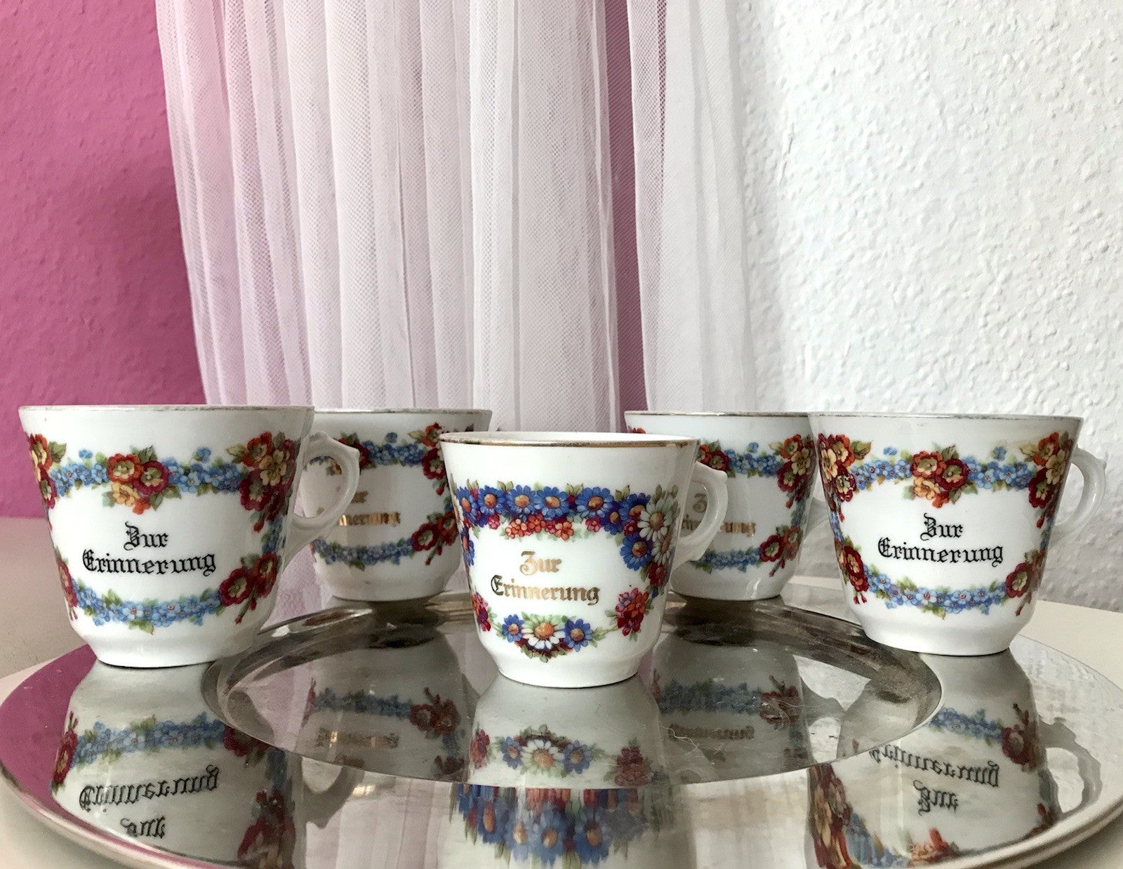 Antik Art Déco Porzellan 5x Kaffeetasse Tasse Reinecke Zur Erinnerung