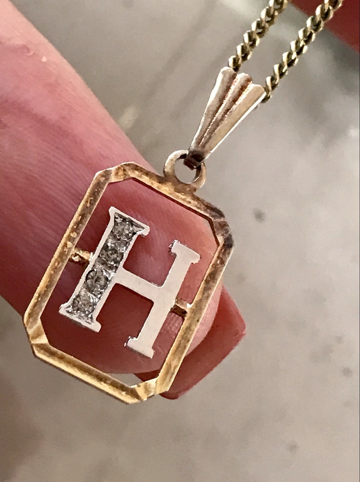 Vintage Edel Anhänger Buchstabe H Kettenanhänger Silber 925 Steinchen vergoldet