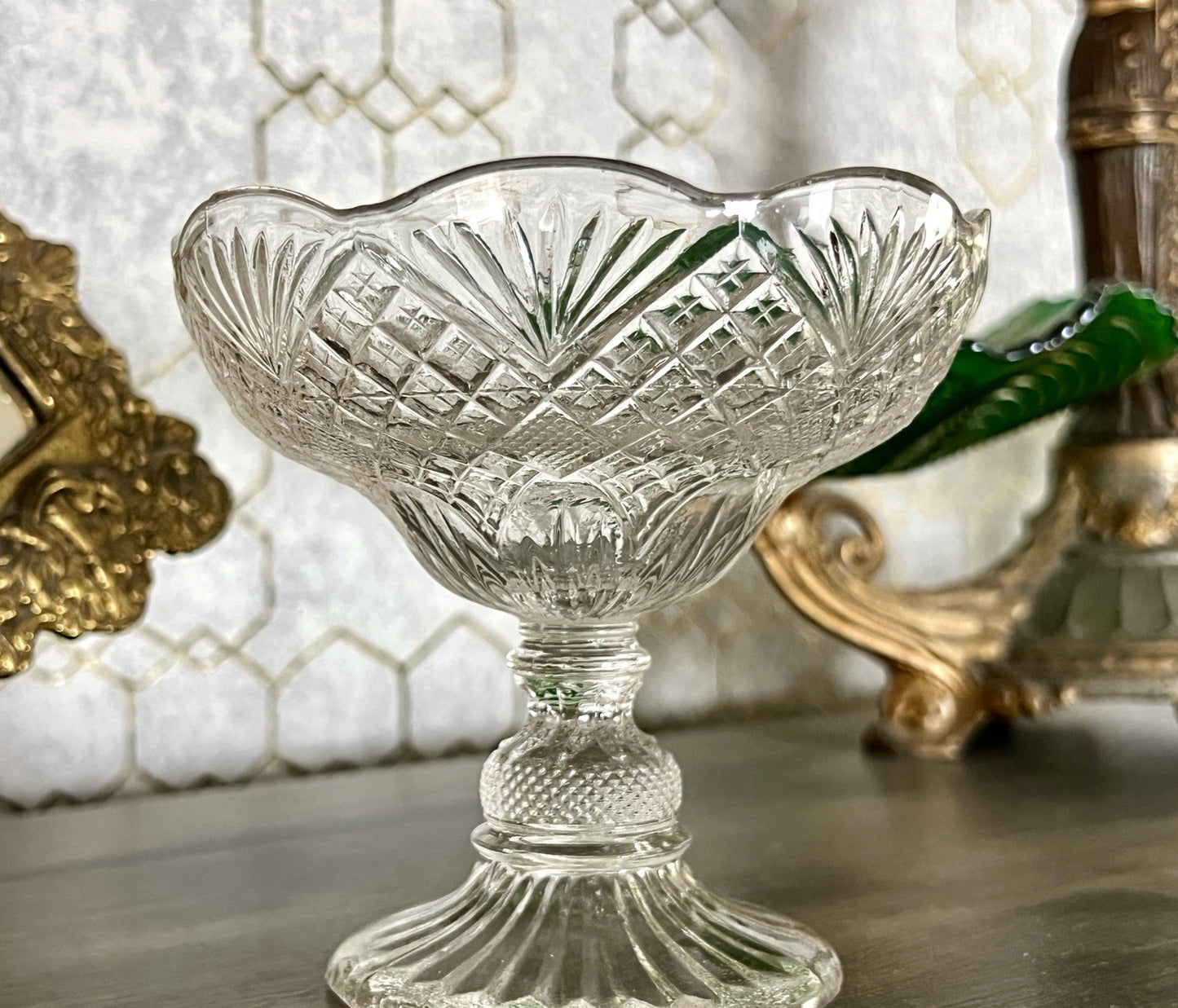 Antik Jugendstil Art Déco Pressglas Glas Fußschale Schale Zuckerschale Ananas