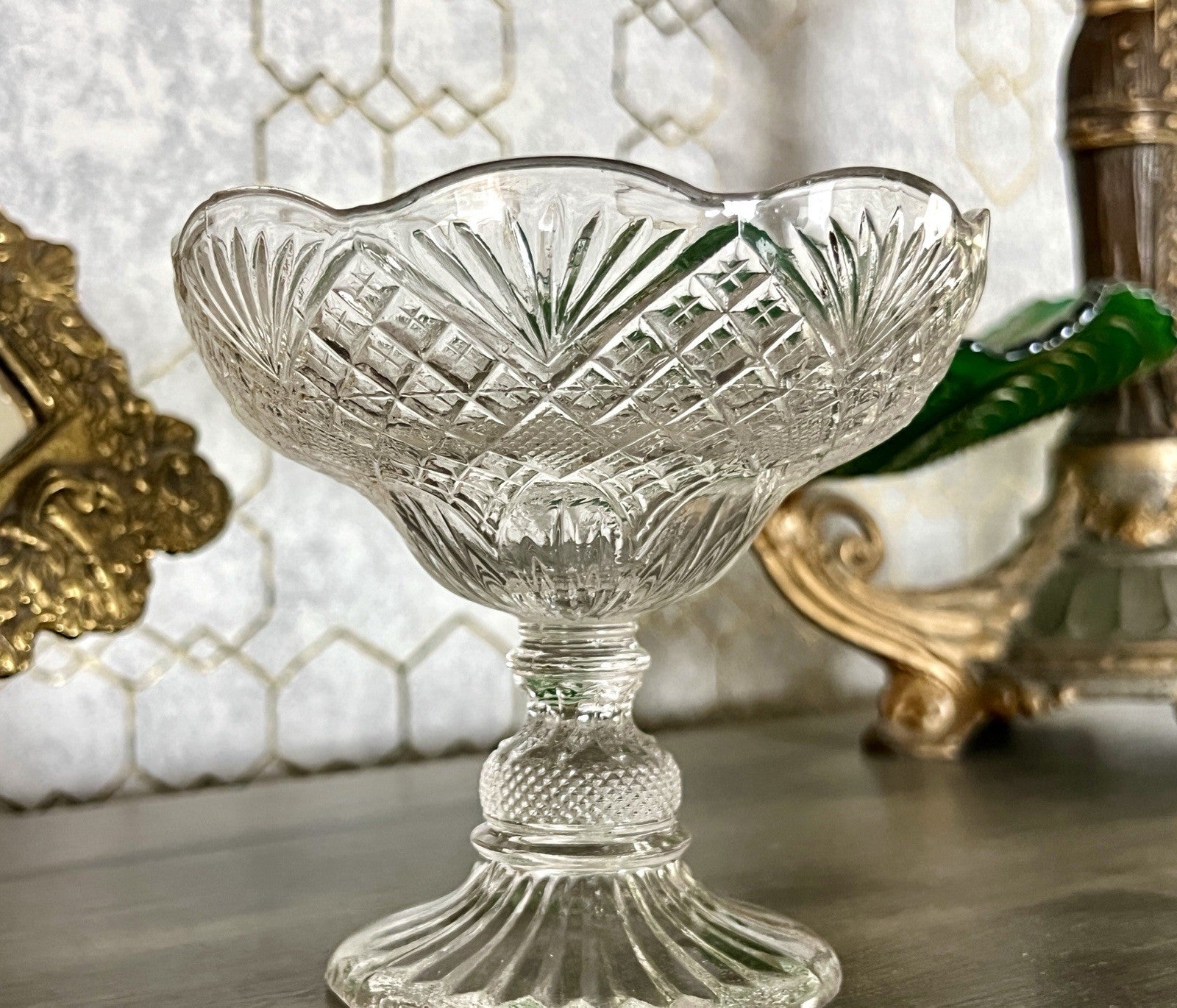 Antik Jugendstil Art Déco Pressglas Glas Fußschale Schale Zuckerschale Ananas