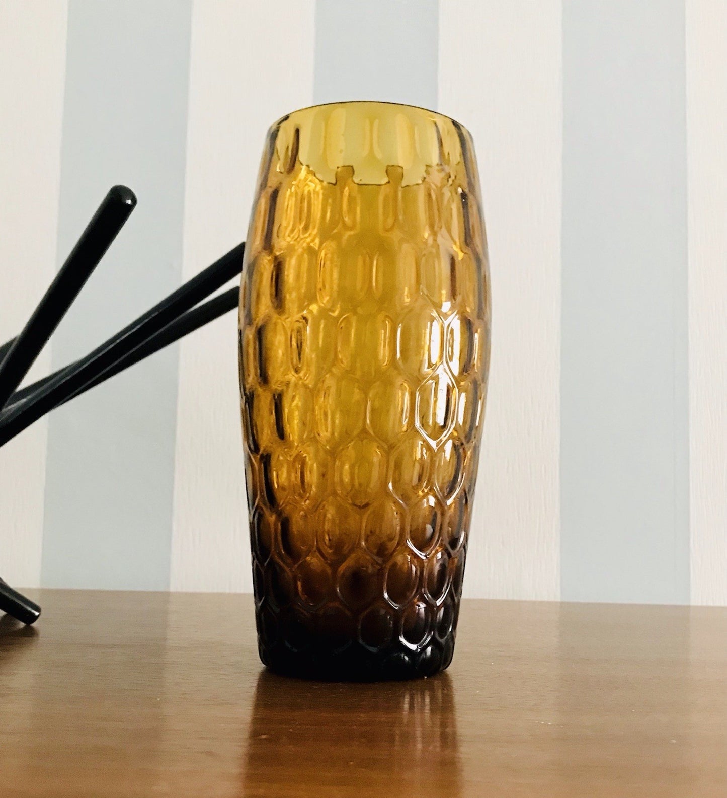 Vintage 60er Jahre MCM Glasvase Vase Glas Design Bernstein gelb Wabenmuster