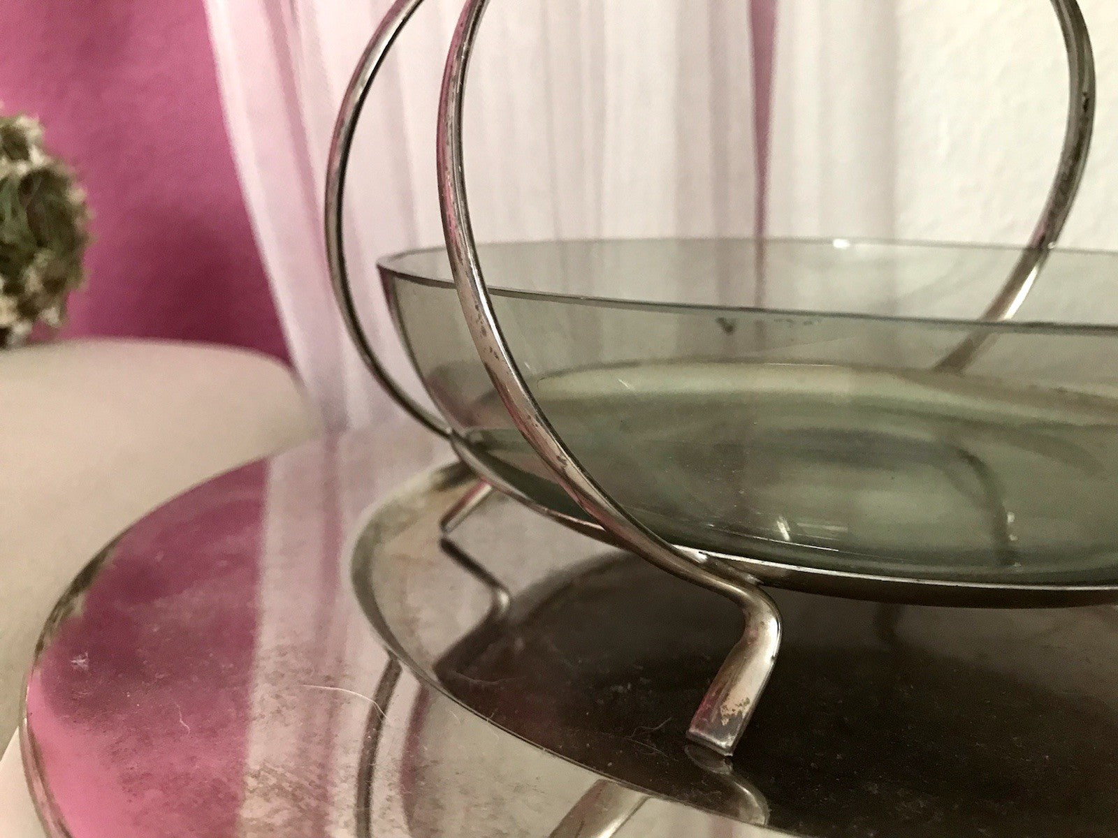 WMF ? Vintage Schale versilbert 50er 60er Mid Century Rauchglas Einsatz MCM