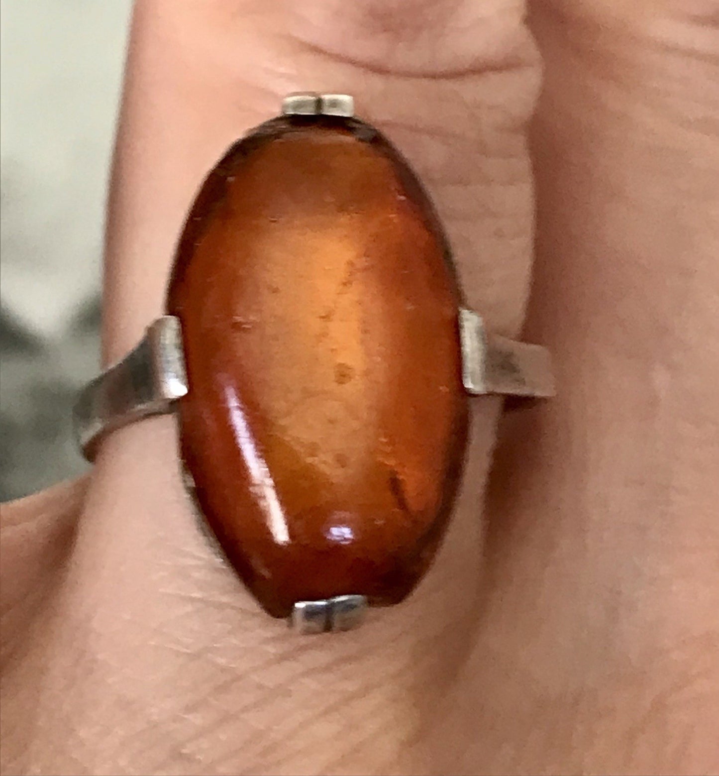 Alt Vintage Edel Bernstein DAMEN RING Silber 835 Super Design Gr. 56 57 schön!