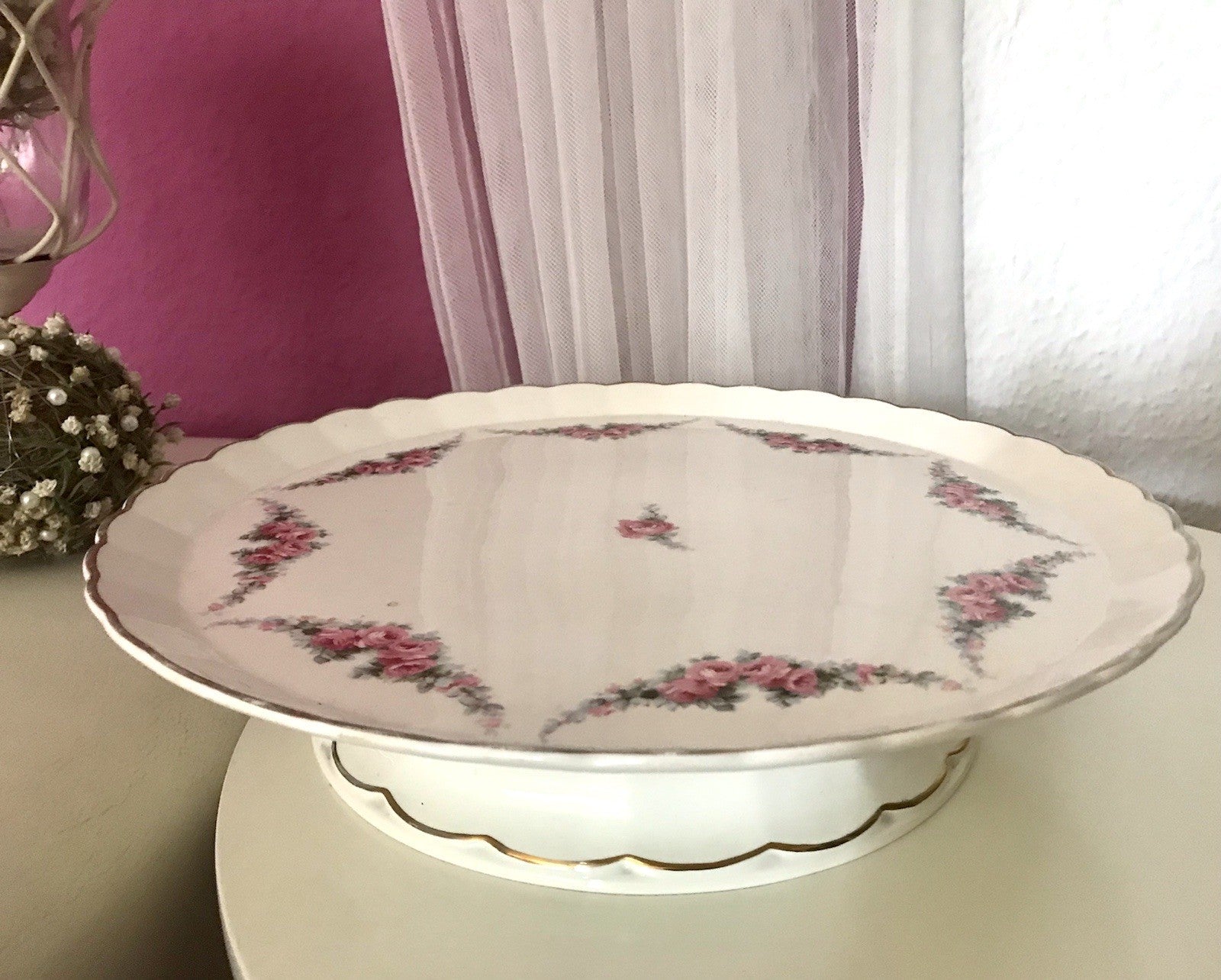 Antik Max Rösler Keramik Tortenplatte Tortenständer Rosen Art Déco