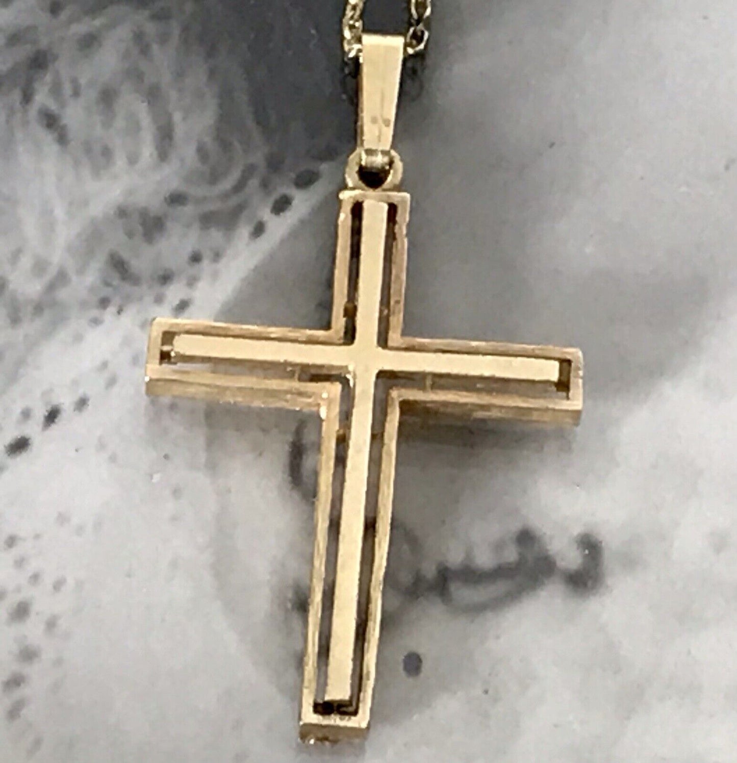 Alt Vintage Amerik. Doublè Halskette mit Kreuz Anhänger schön vergoldet schlicht