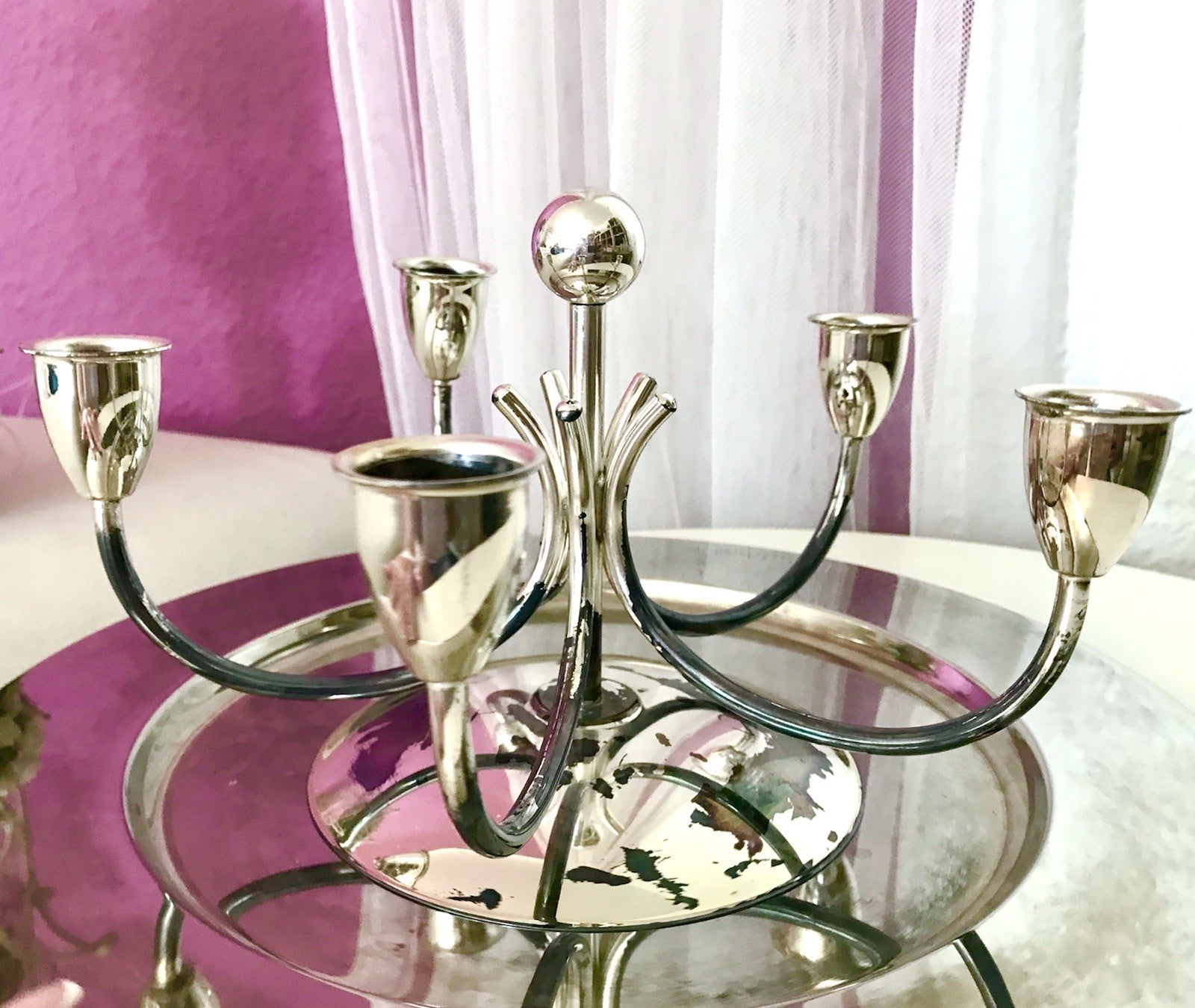 Alt Vintage 60er MCM Kerzenleuchter Kerzenständer Leuchter versilbert