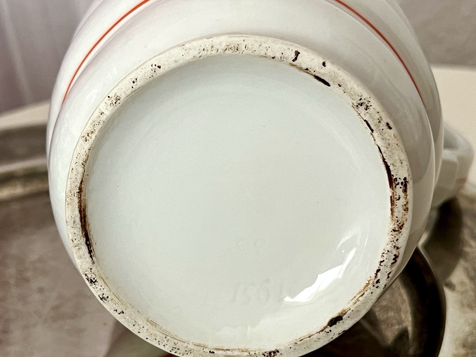 Antik Art Déco Bauhaus Porzellan Kakaokanne Schokoladenkanne Kanne Krug weiß rot