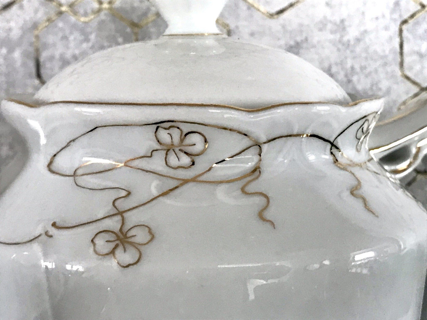 Antik reines Jugendstil Porzellan Kaffeeservice weiß gold 5 Pers. WOW!