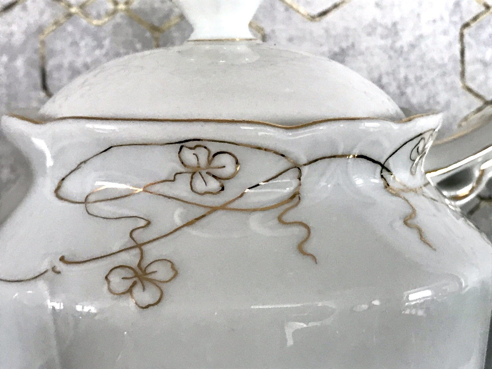 Antik reines Jugendstil Porzellan Kaffeeservice weiß gold 5 Pers. WOW!