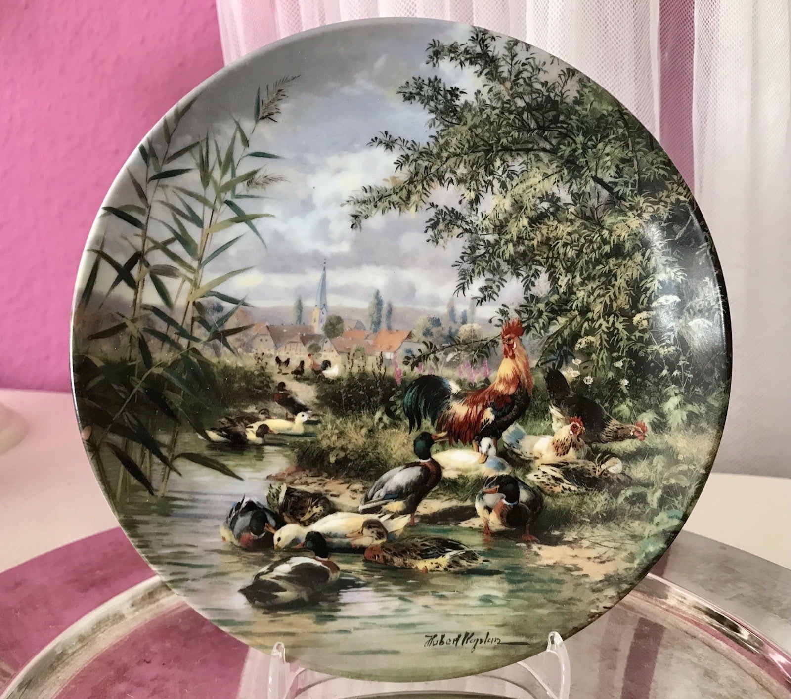 Porzellan Wandteller Zierschale Teller Seltmann Tiere unseres Dorfes 1989 Enten