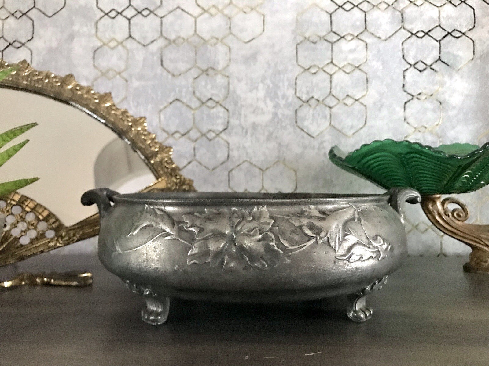 Antik Zinn Schale Hugo Leven Jugendstil ~1913 Kaiserzinn Jardiniere