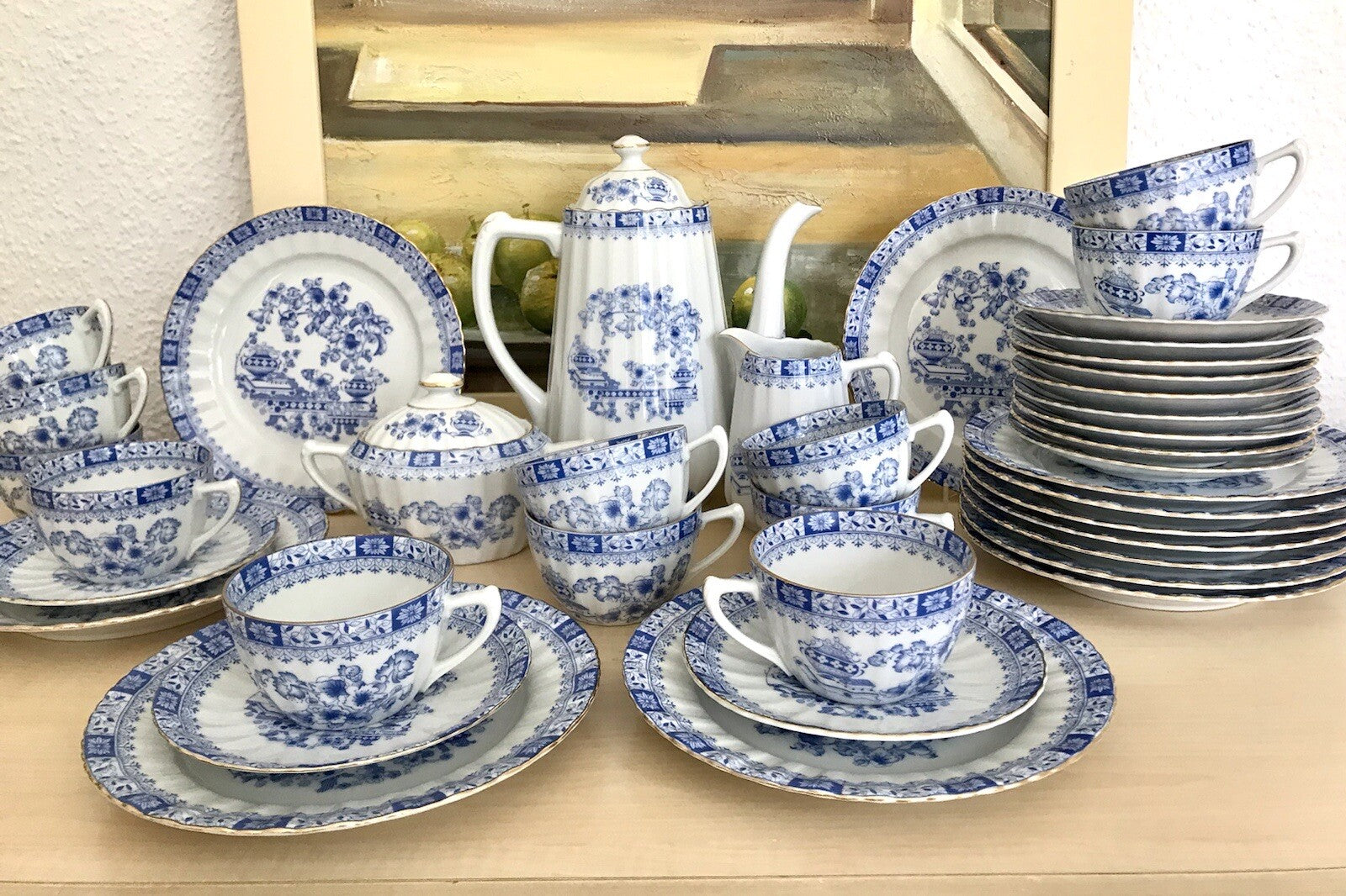 Edel Vintage Porzellan Kaffeeservice 12 Pers. Seltmann Weiden &andere China blau