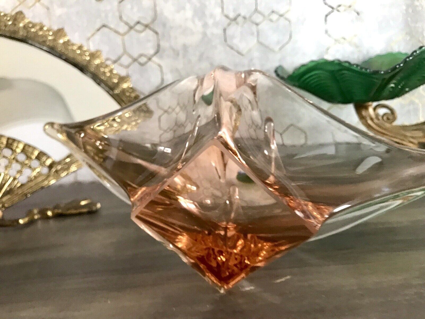 Vintage Murano 60er 70er Jahre Schale Glas Schön zipfelig apricot