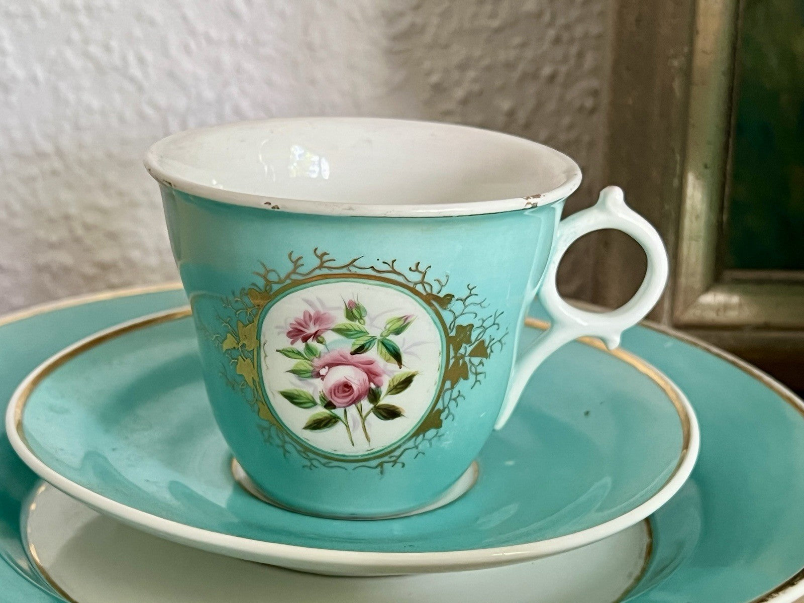 Antik 1870-1900 Porzellan Kaffeeservice 6 Pers. Carl Tielsch Altwasser türkis